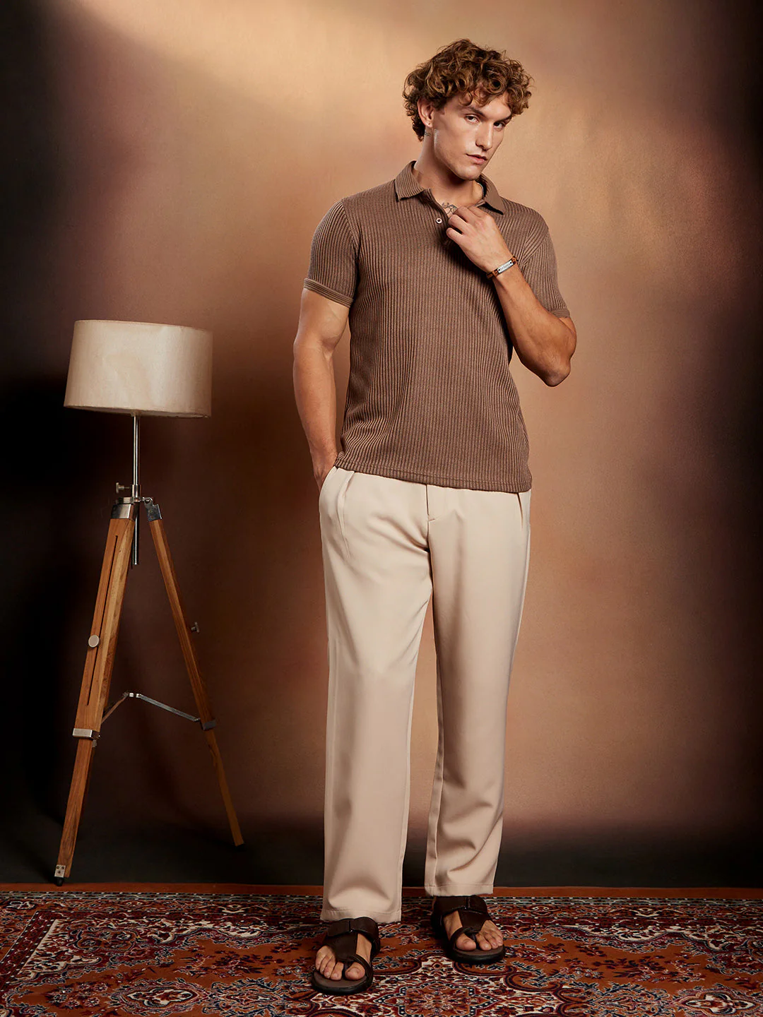 Solid Ribbed Polo T-Shirt - Image 5