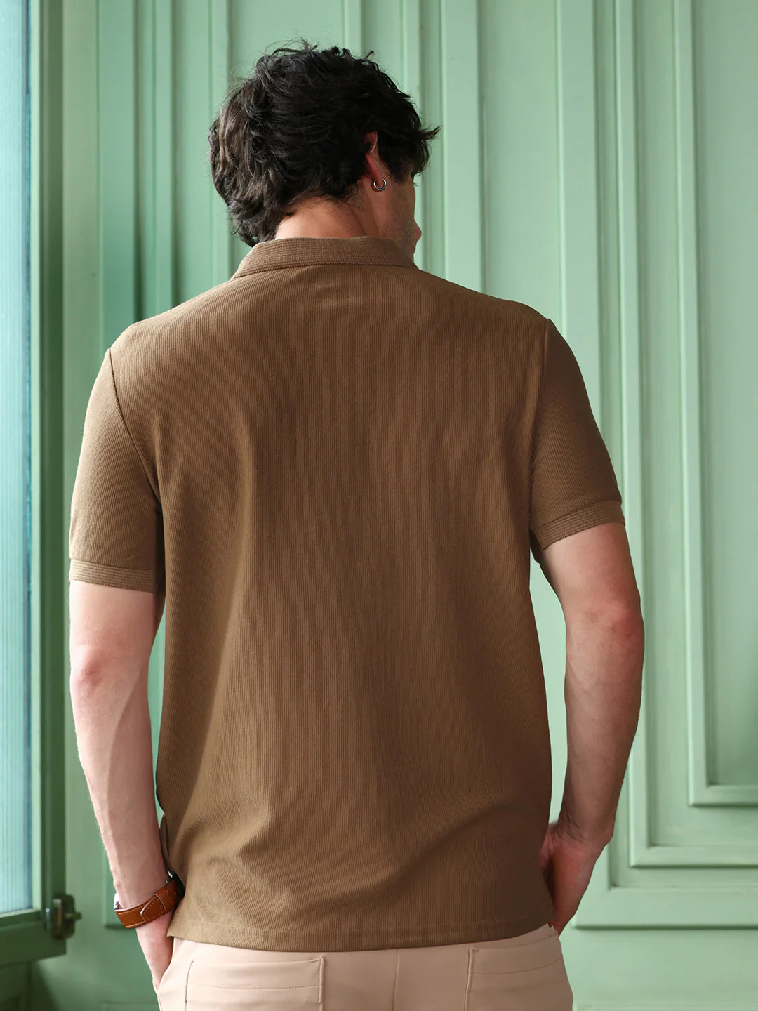Solid-Ribbed Polo T-Shirt - Image 4