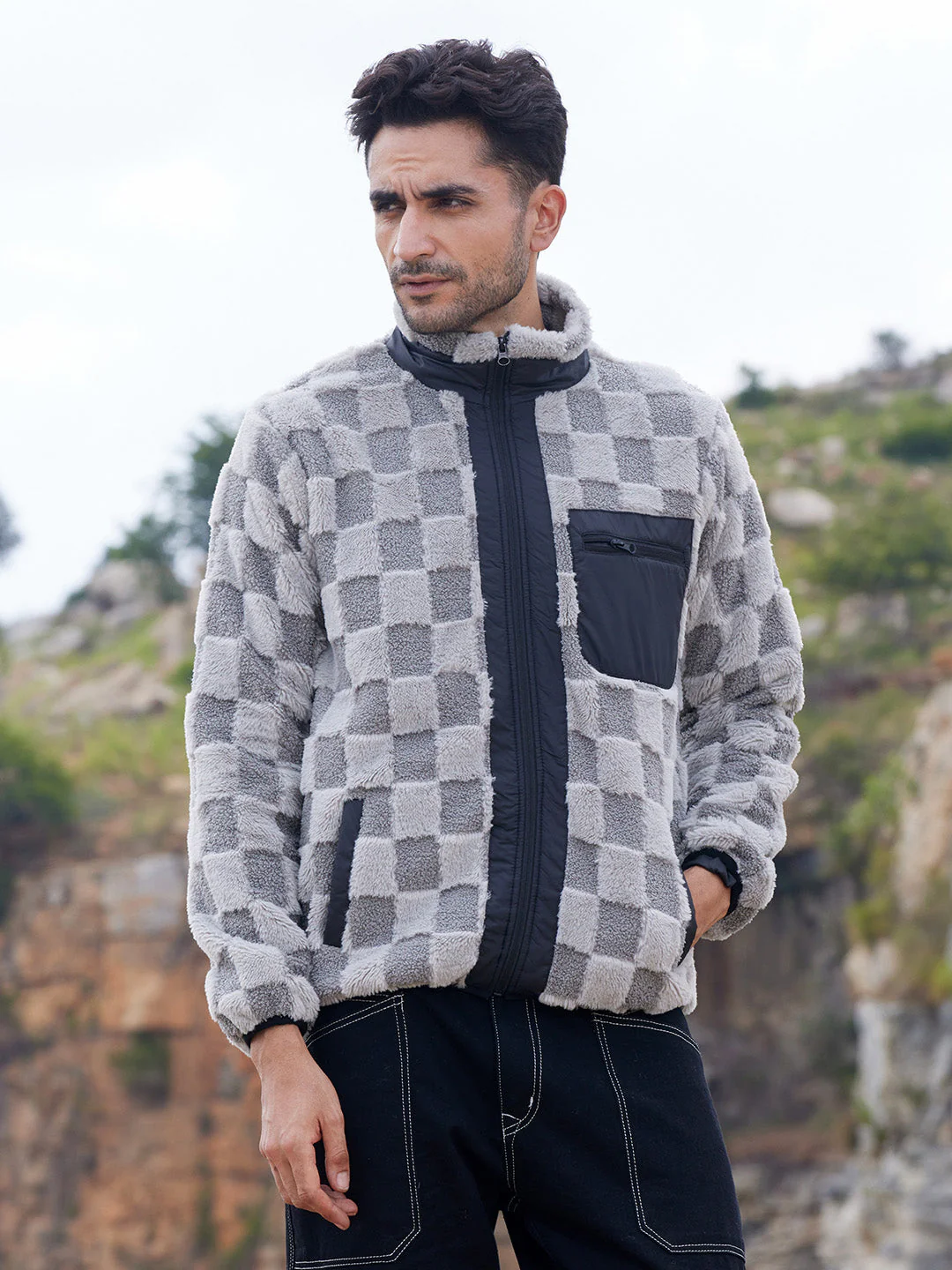 Fleece Buffalo Check Puffer Jacket - Image 2