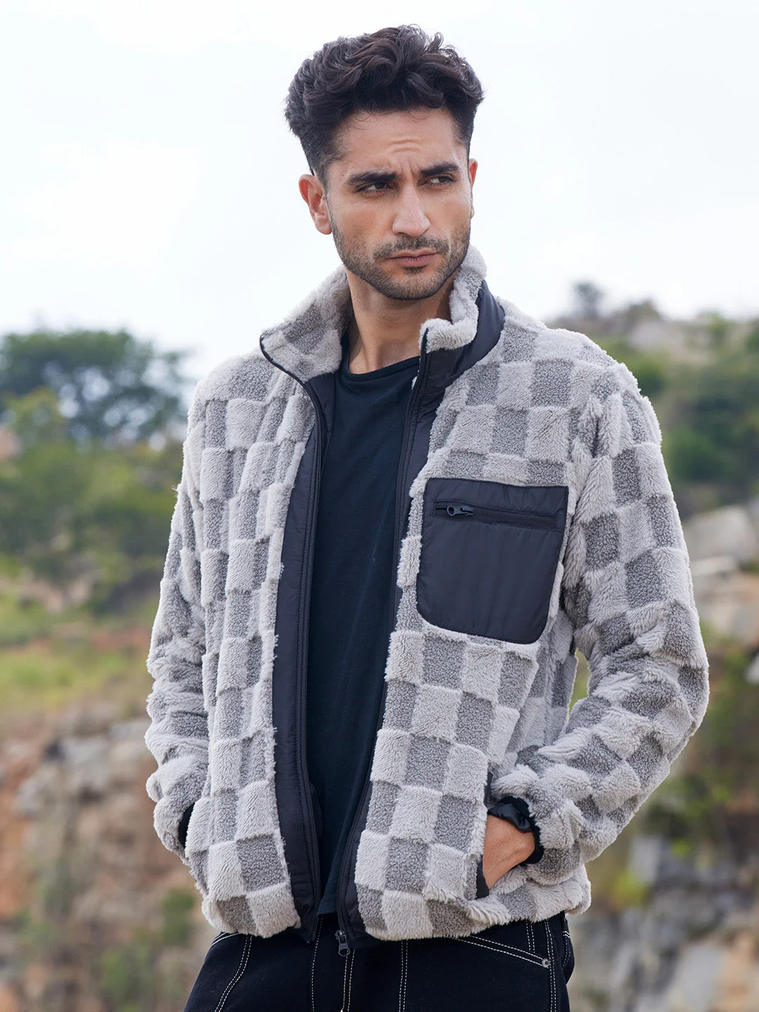 Fleece Buffalo Check Puffer Jacket - Image 3