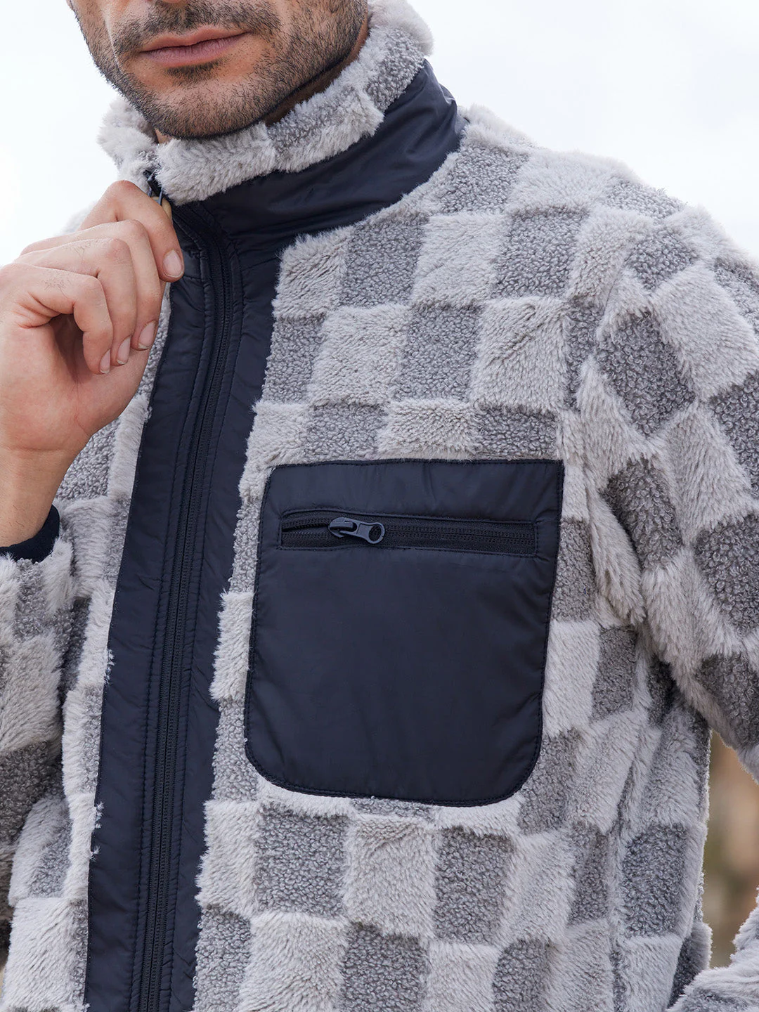 Fleece Buffalo Check Puffer Jacket - Image 7