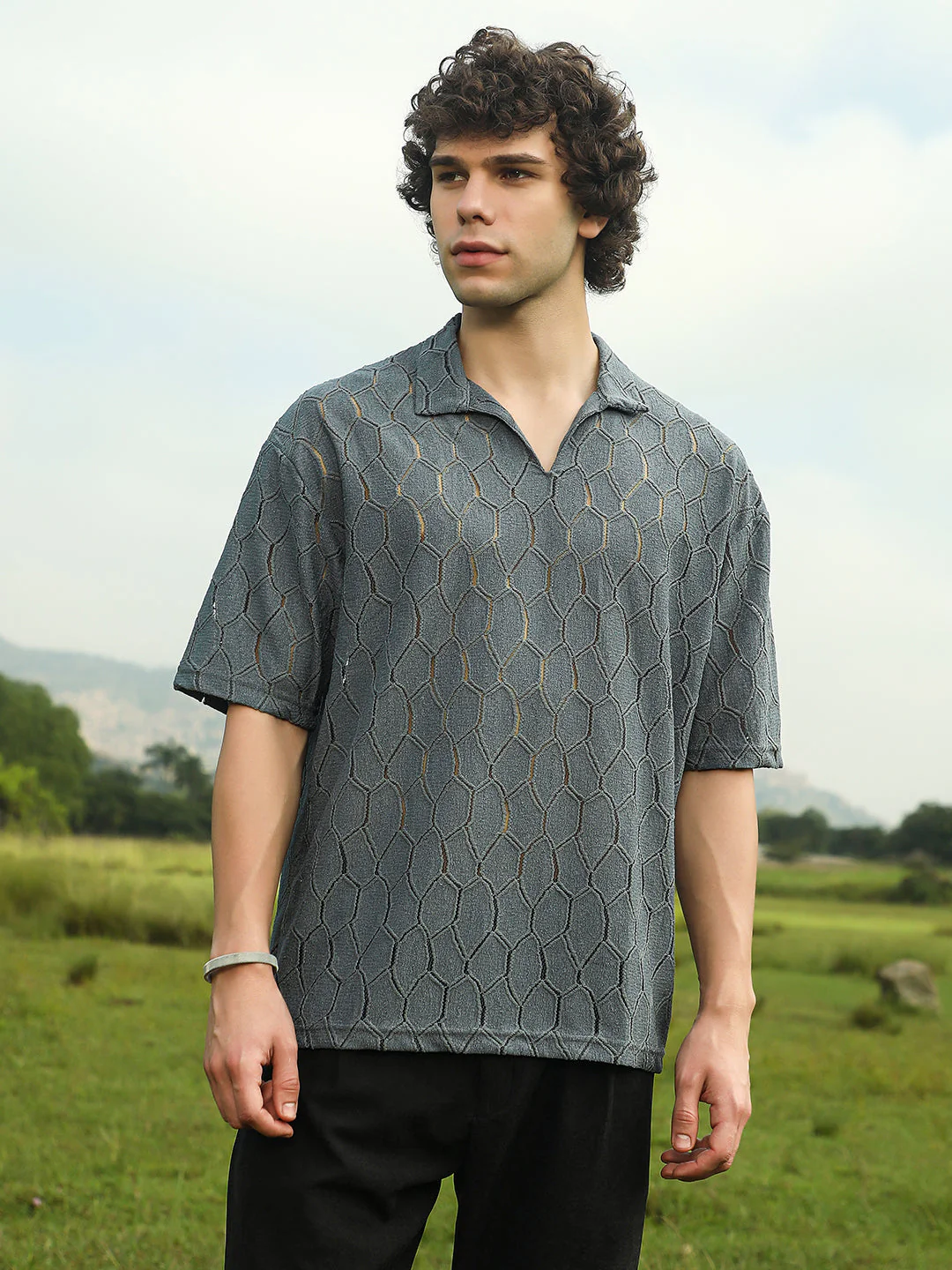 Honeycomb-Knit Polo T-Shirt - Image 2
