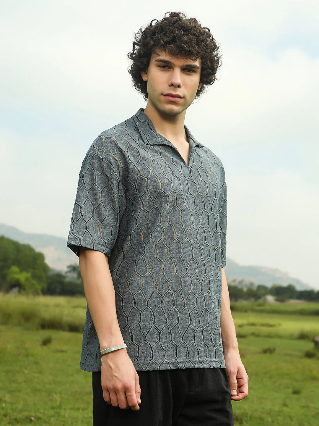 Honeycomb-Knit Polo T-Shirt - Image 3