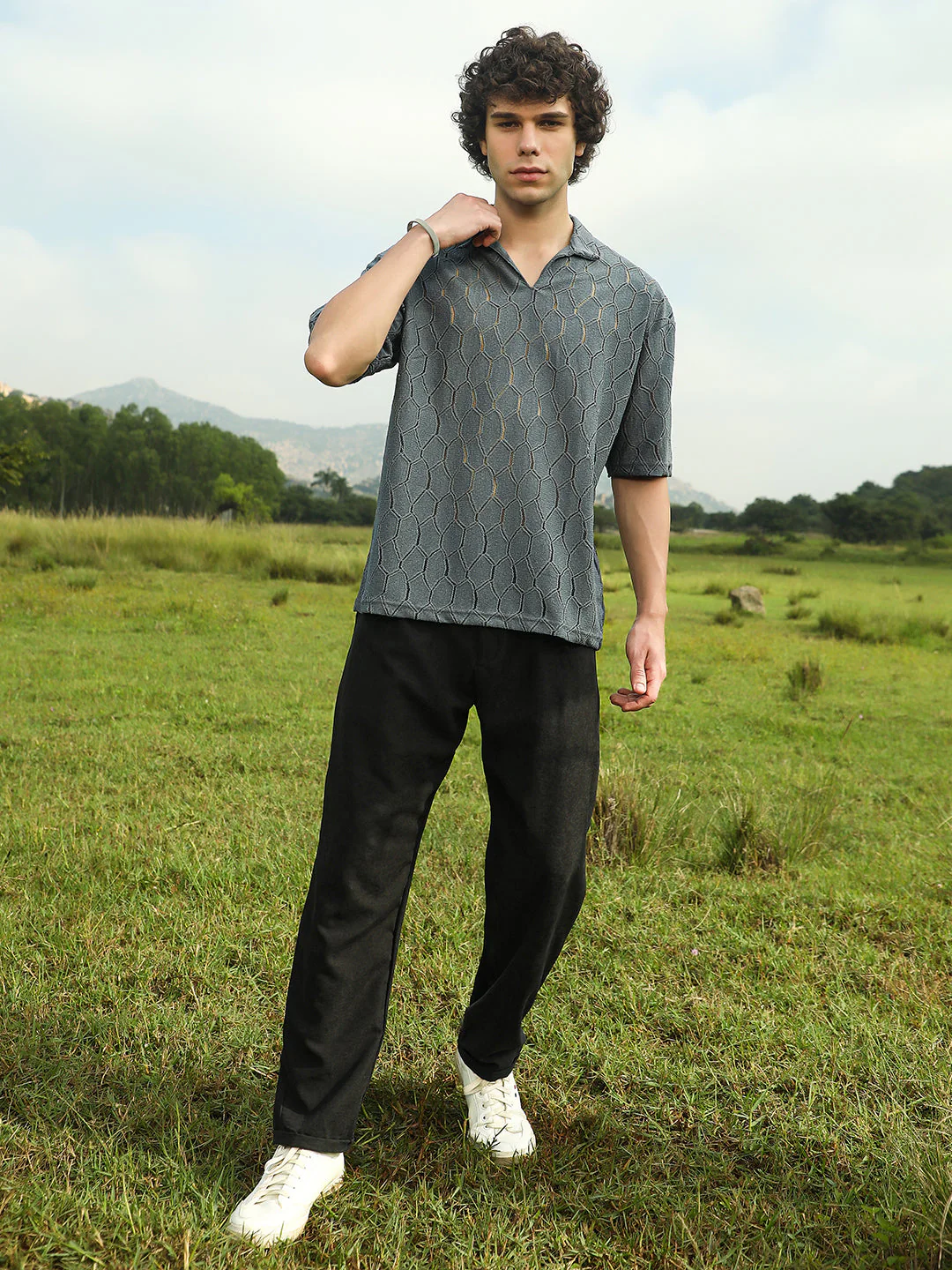 Honeycomb-Knit Polo T-Shirt - Image 5