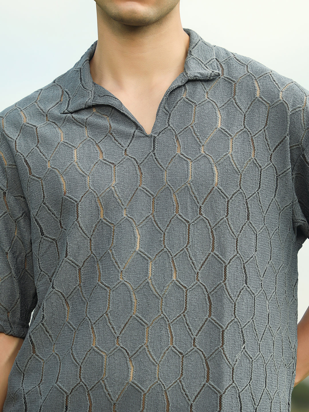 Honeycomb-Knit Polo T-Shirt - Image 7