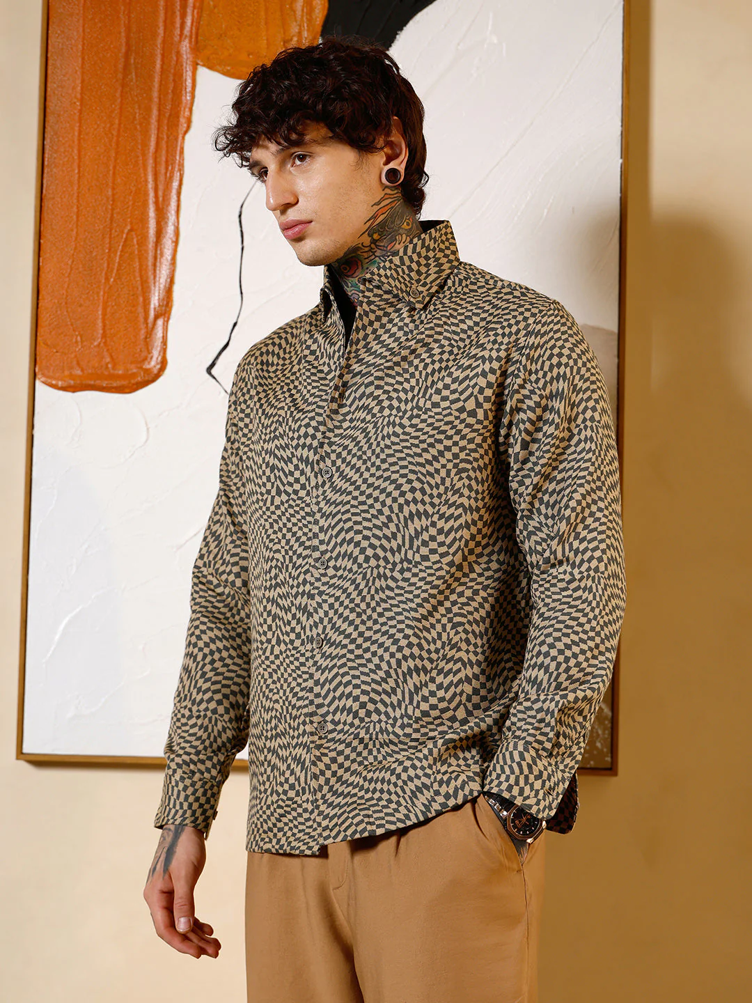 Curved-Check Jacquard Shirt - Image 3