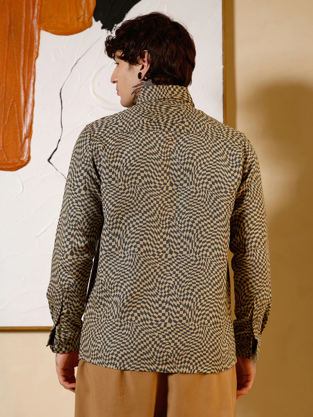Curved-Check Jacquard Shirt - Image 4