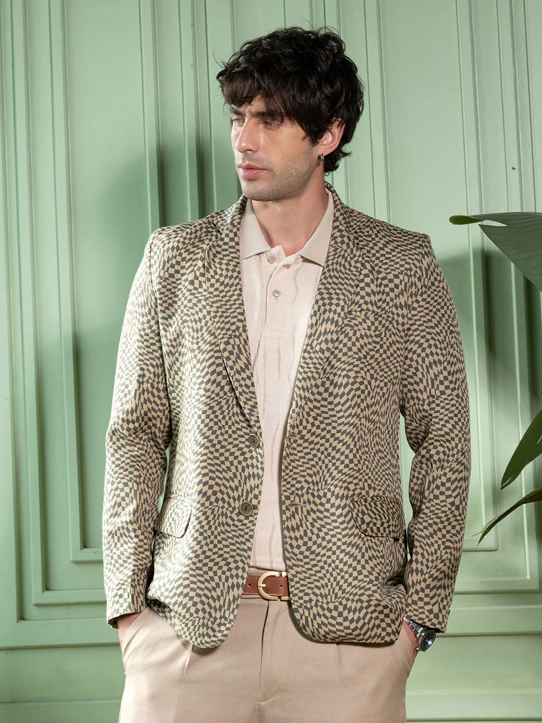 Tailored Curved-Check Jacquard Blazer - Image 6
