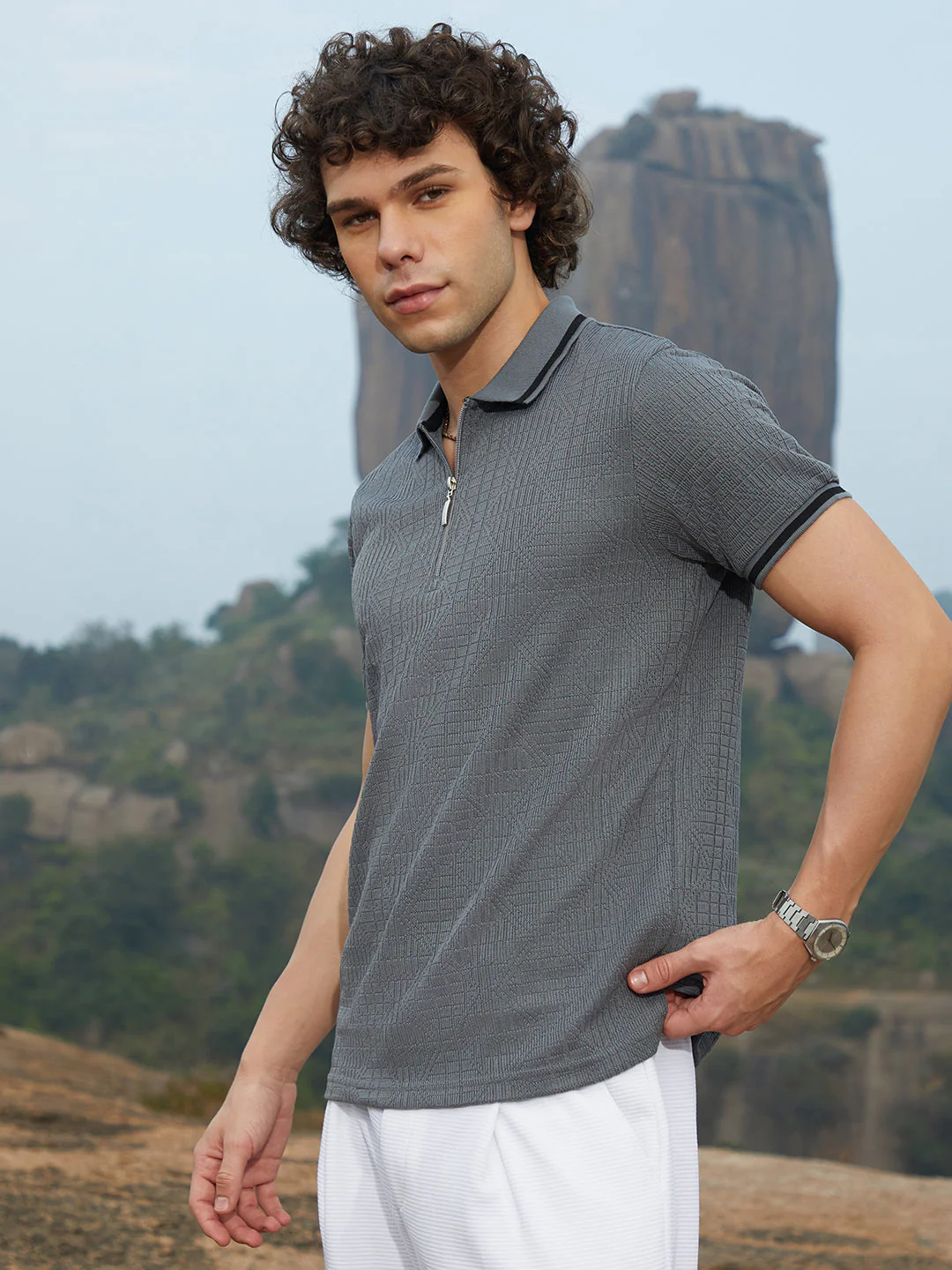 Oblique-Stripe Polo T-Shirt - Image 3