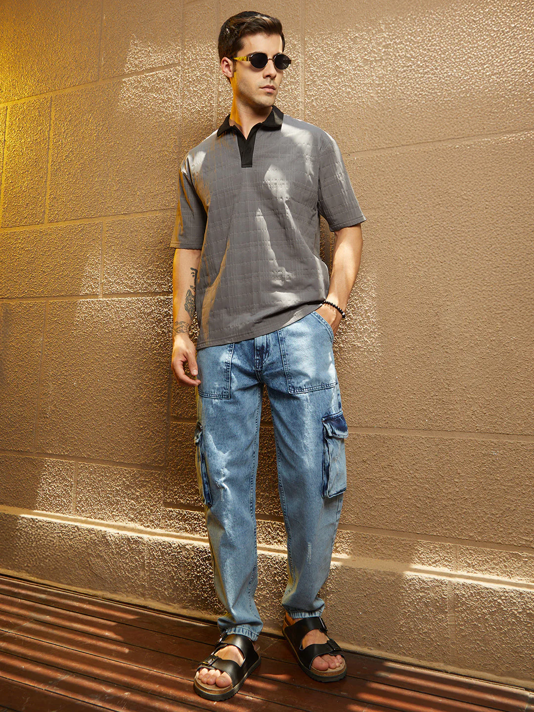 Contrast Grid Polo T-Shirt - Image 6
