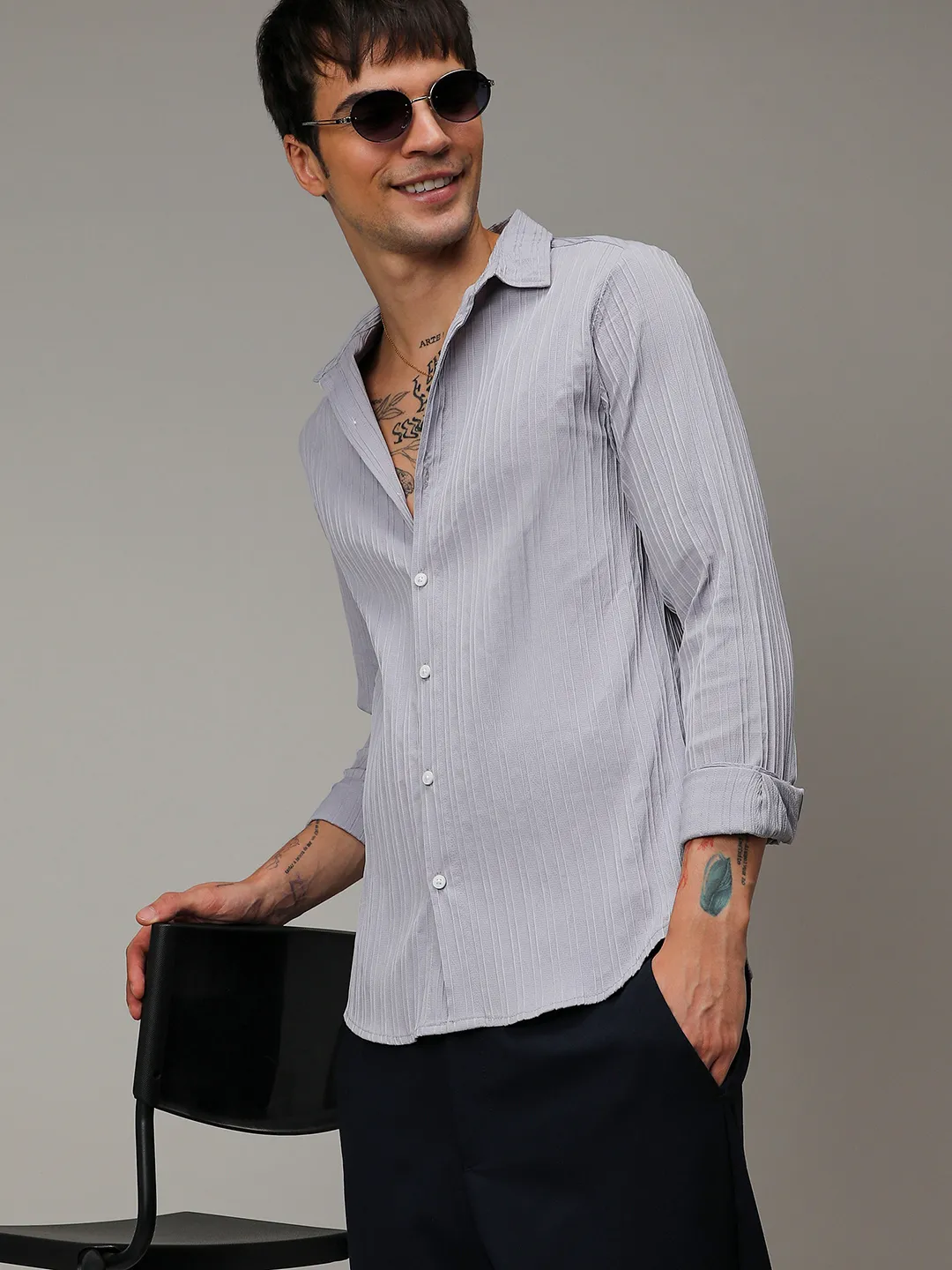Self-Design Striped Shirt