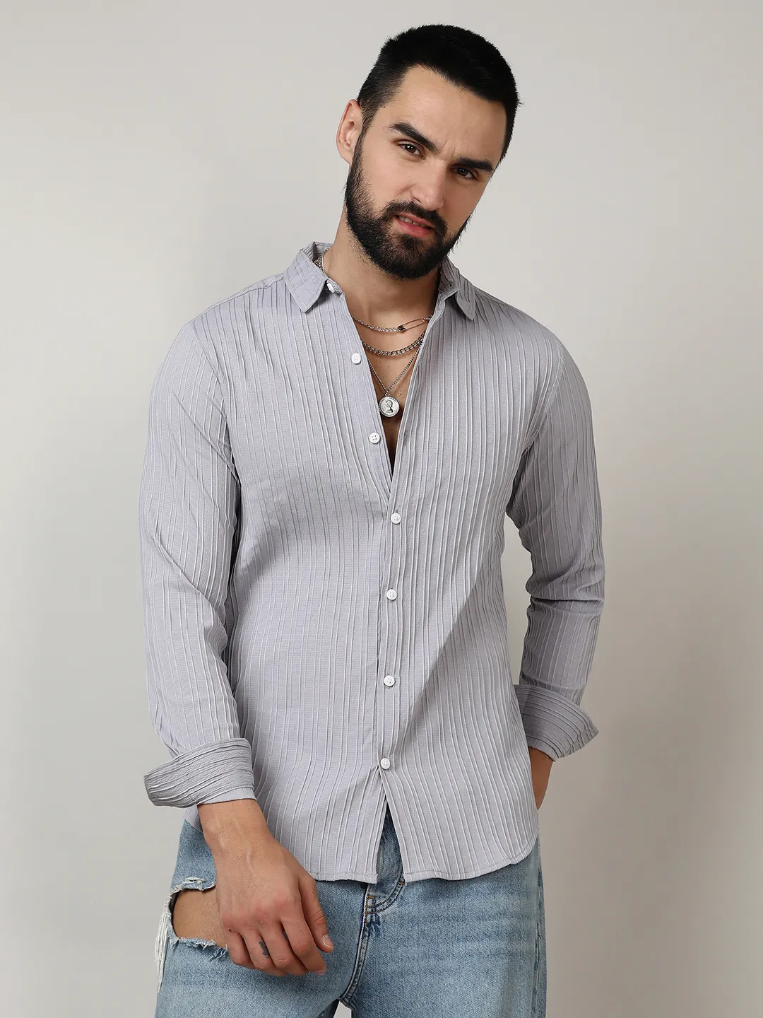 Self-Design Striped Shirt - Image 2