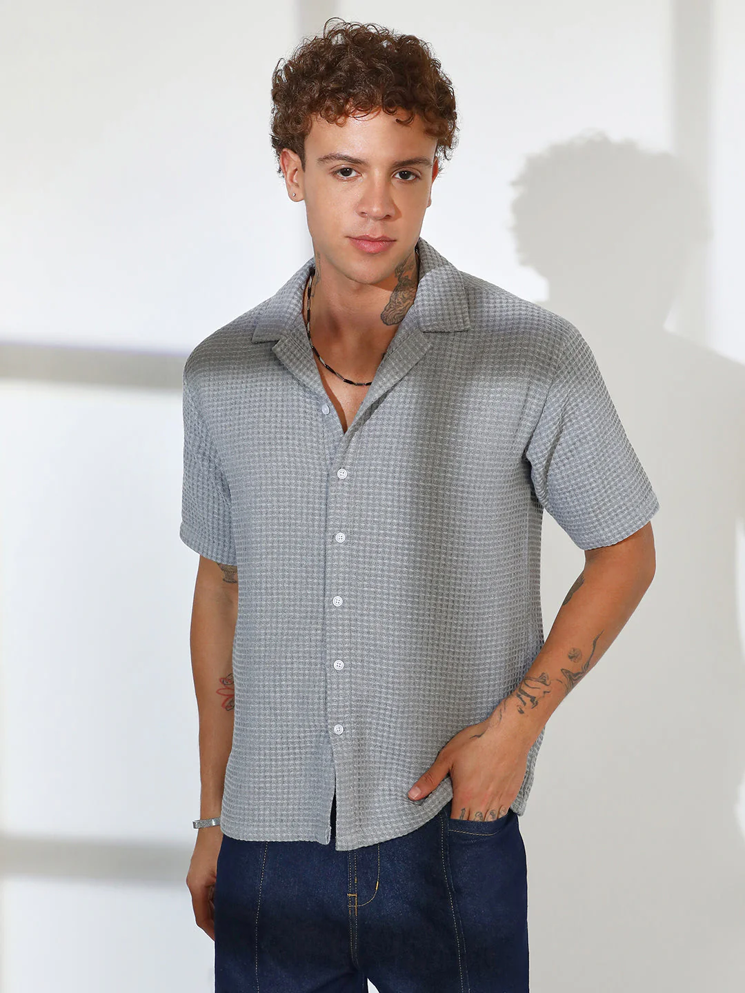 Waffle-Knit Oversized Shirt - Image 2
