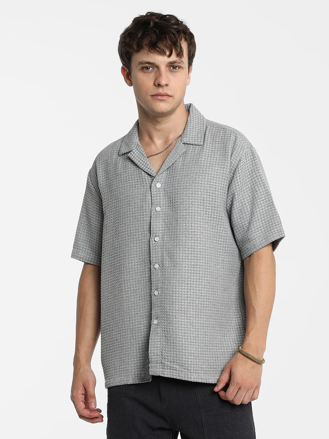 Waffle-Knit Oversized Shirt - Image 9