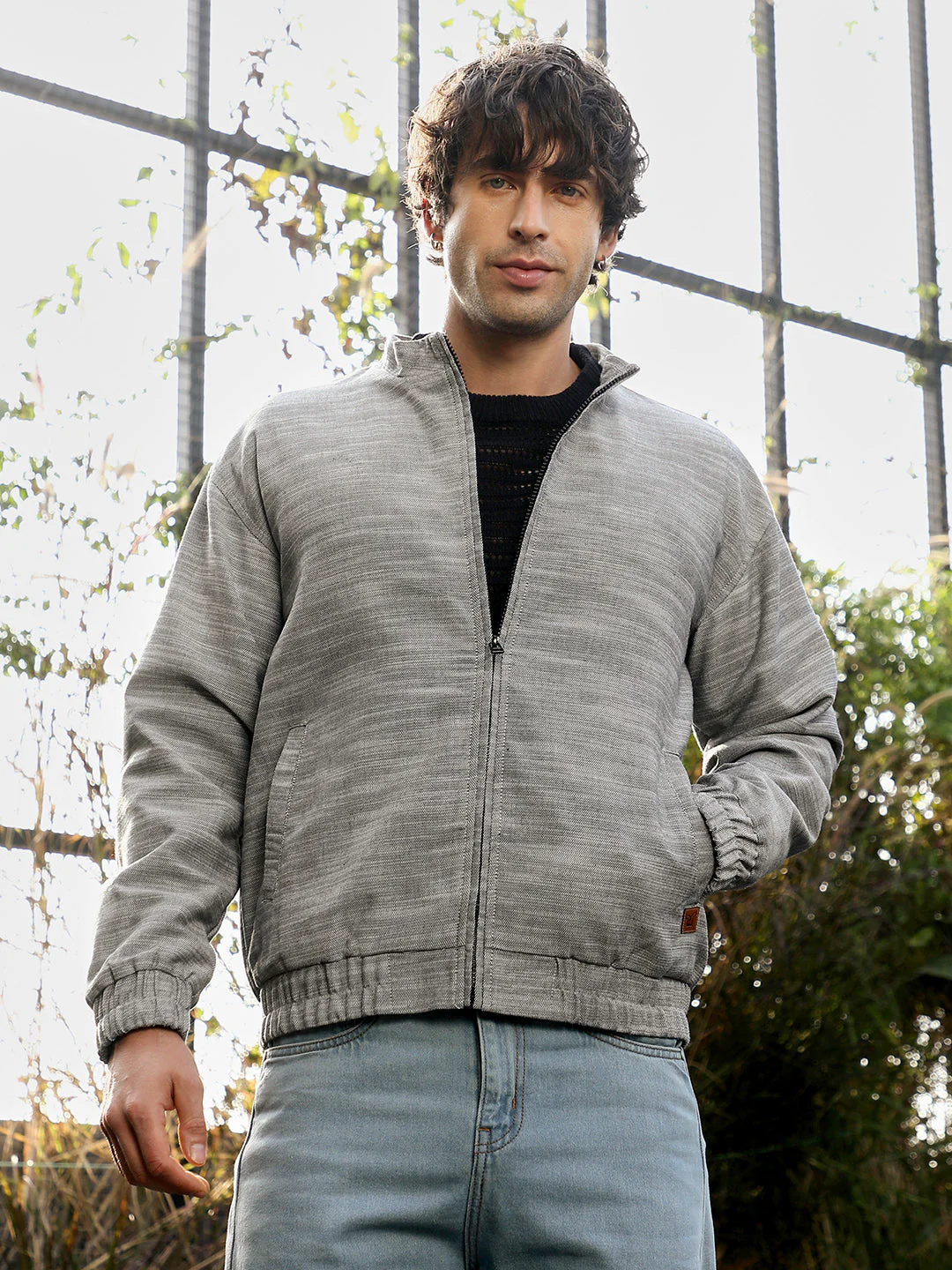 Zip-Front Heathered-Knit Jacket - Image 2