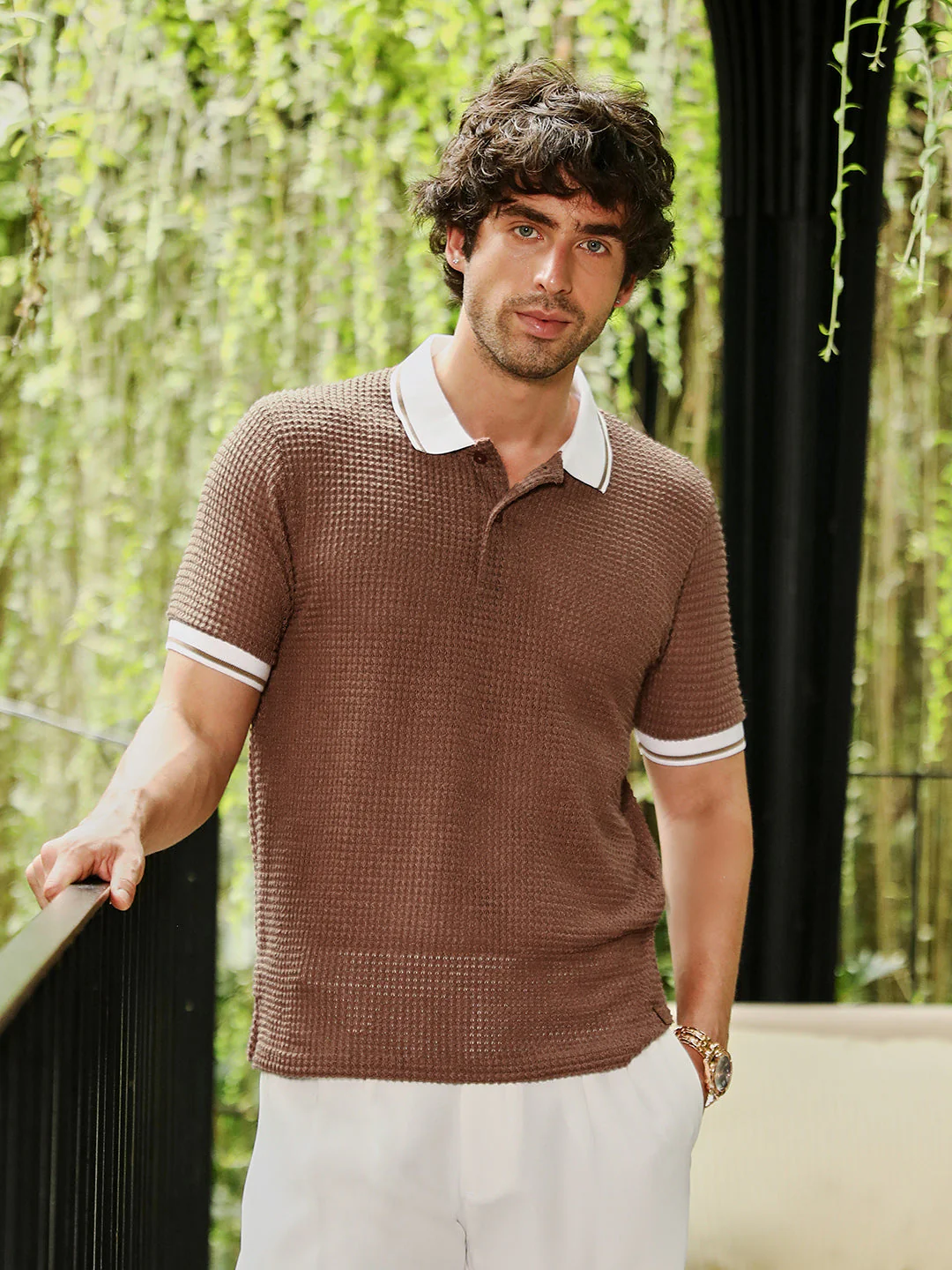 Contrast-Knit Polo T-Shirt - Image 2