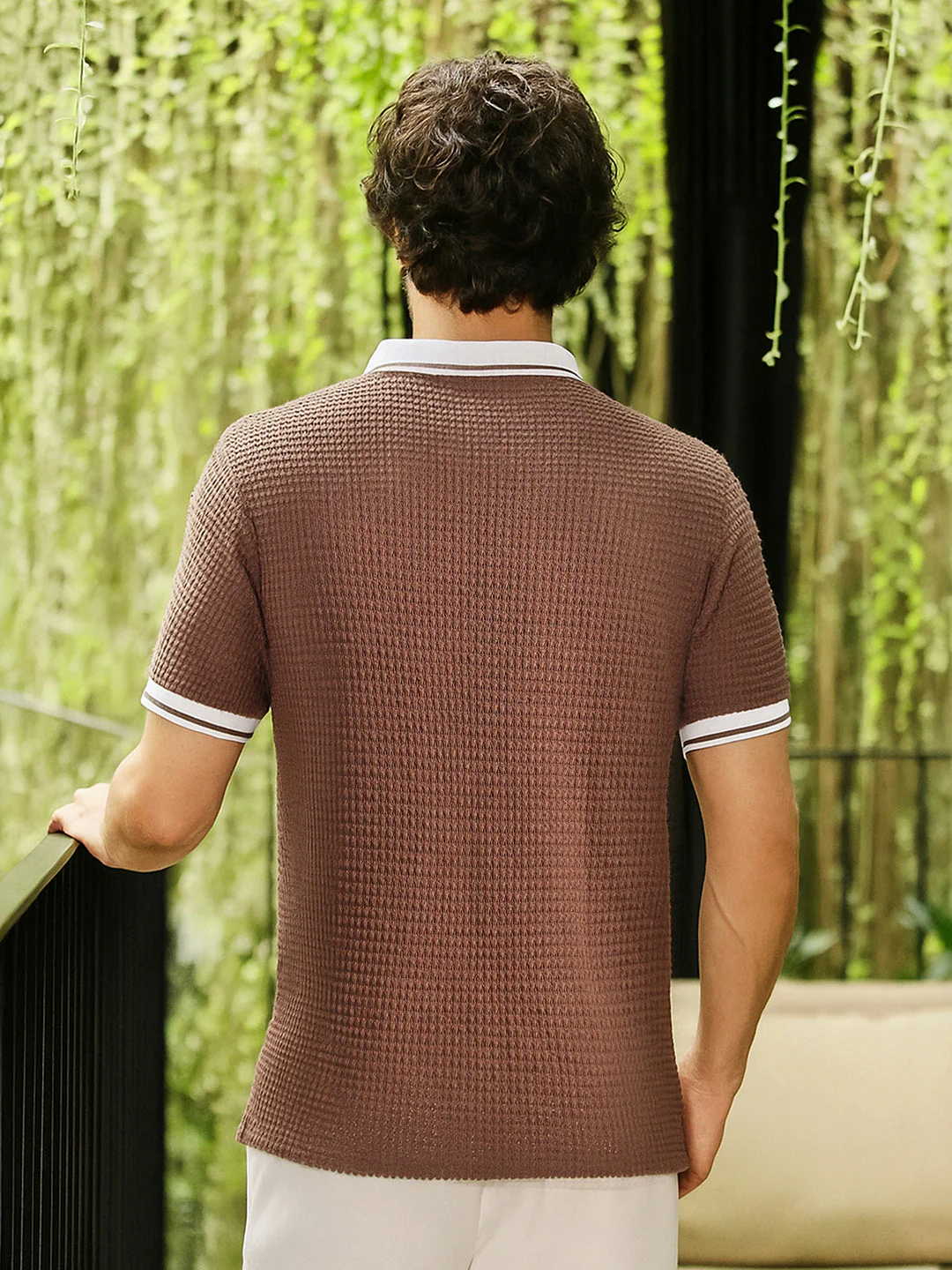 Contrast-Knit Polo T-Shirt - Image 4