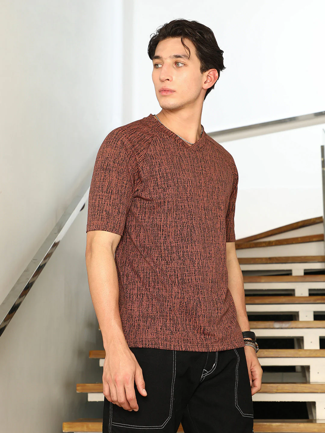 Contrast-Heathered Knitted T-Shirt - Image 3