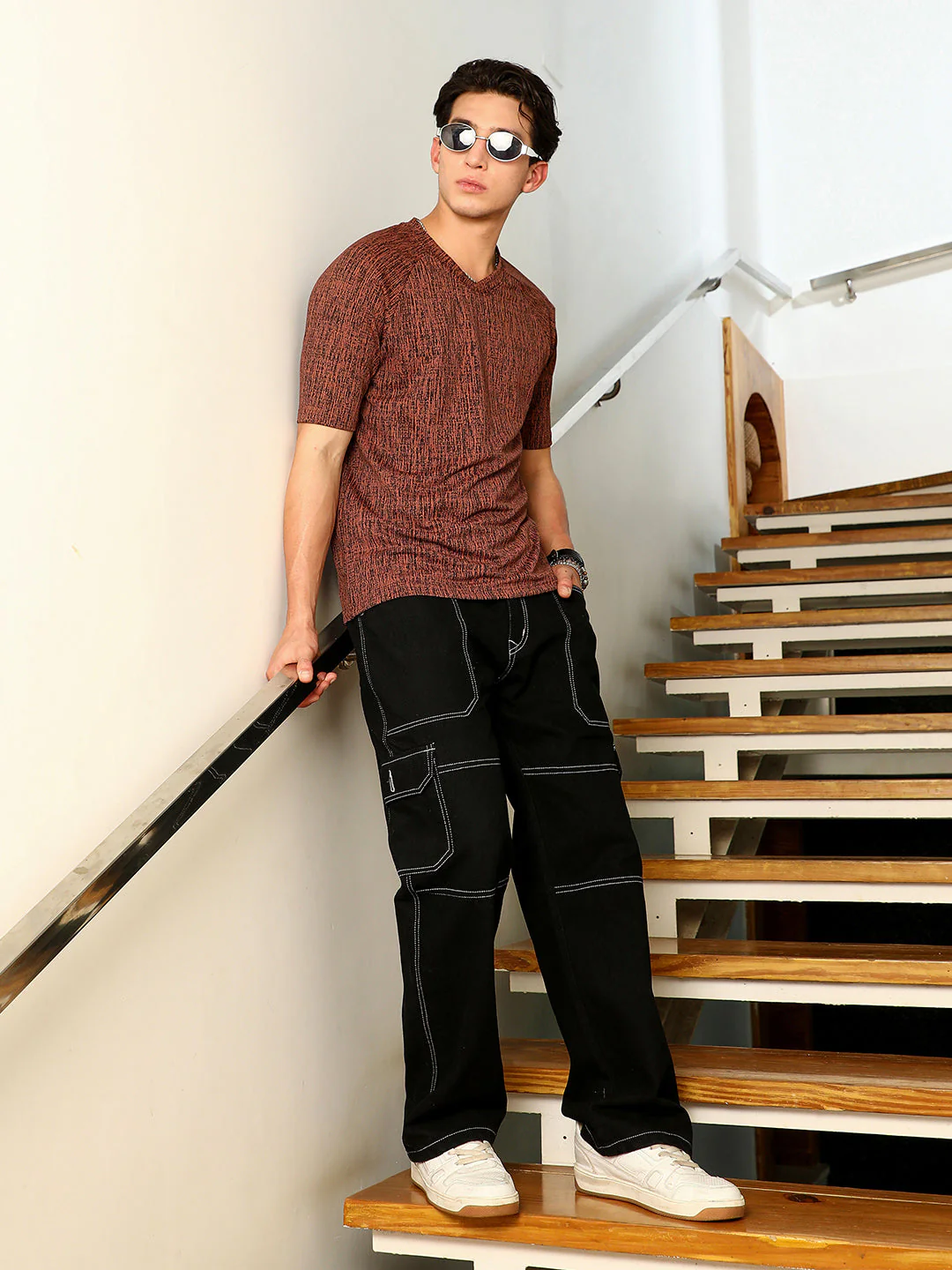 Contrast-Heathered Knitted T-Shirt - Image 6