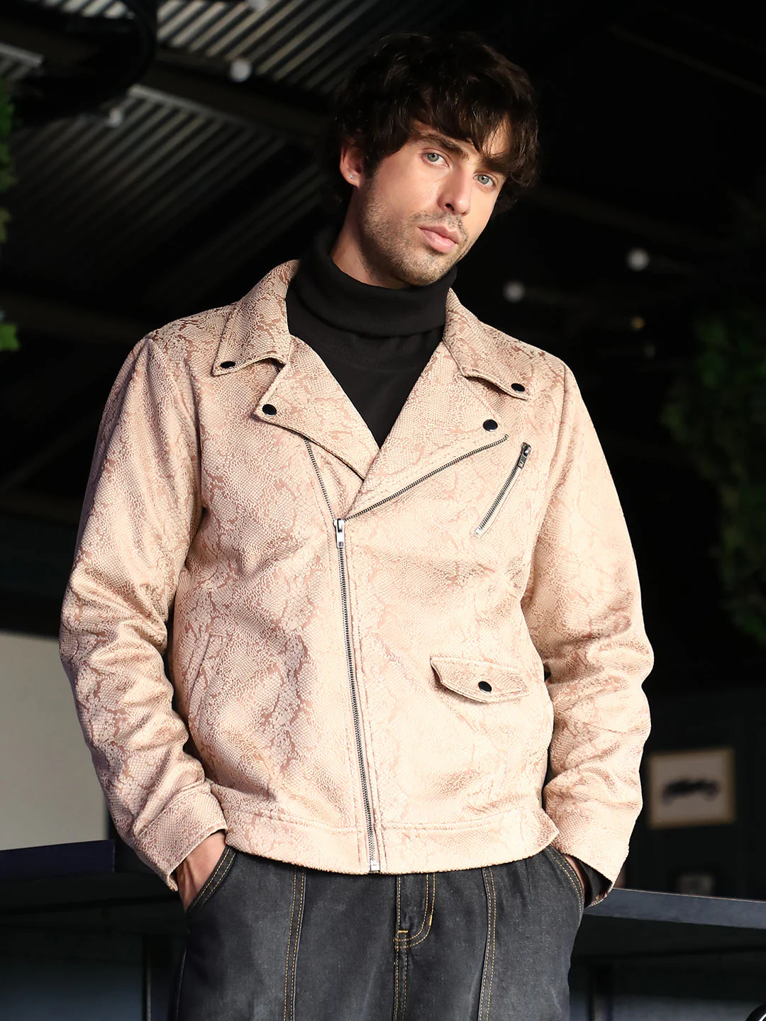 Reptilia-Jacquard Biker Jacket - Image 2