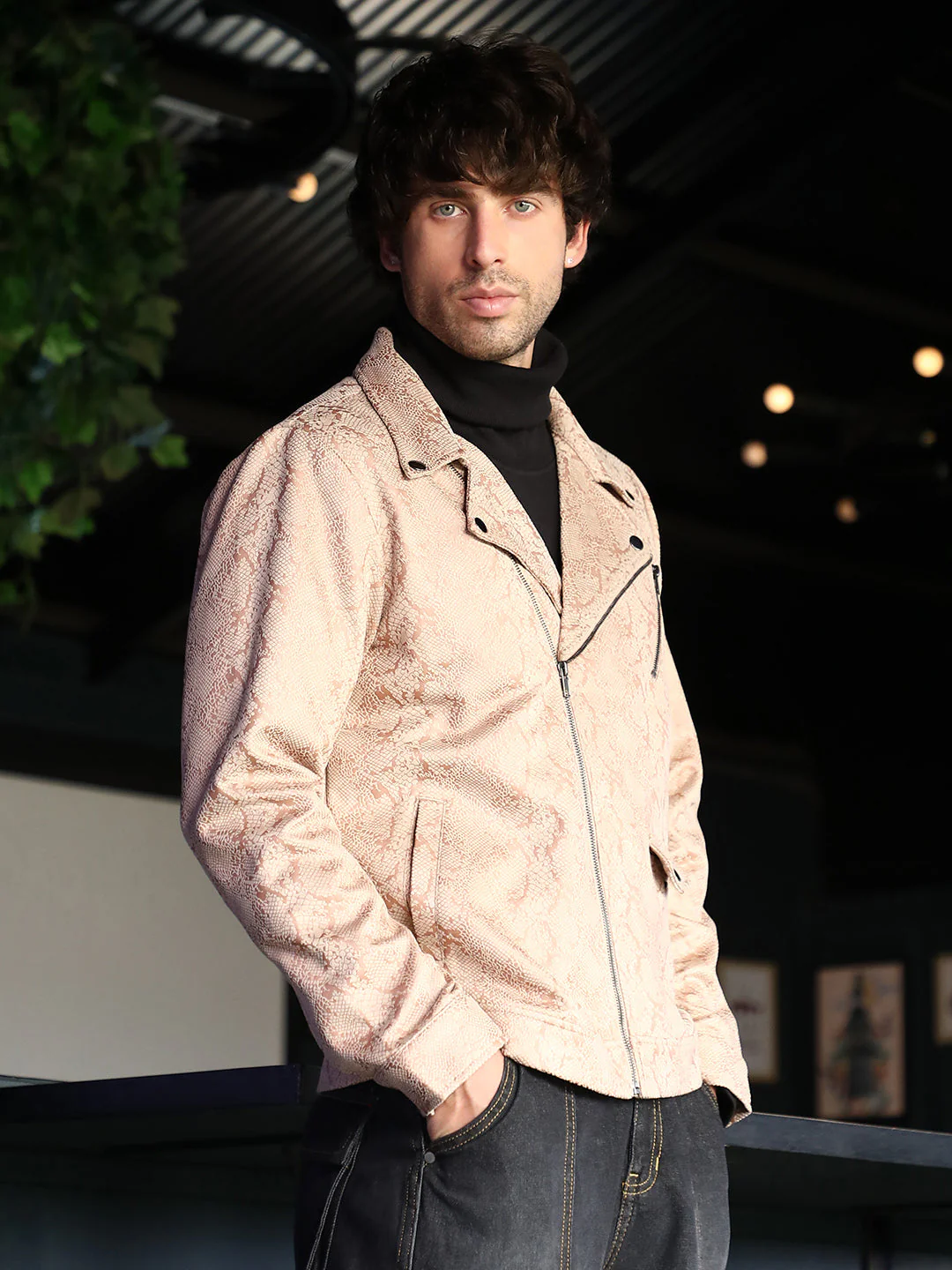 Reptilia-Jacquard Biker Jacket - Image 3