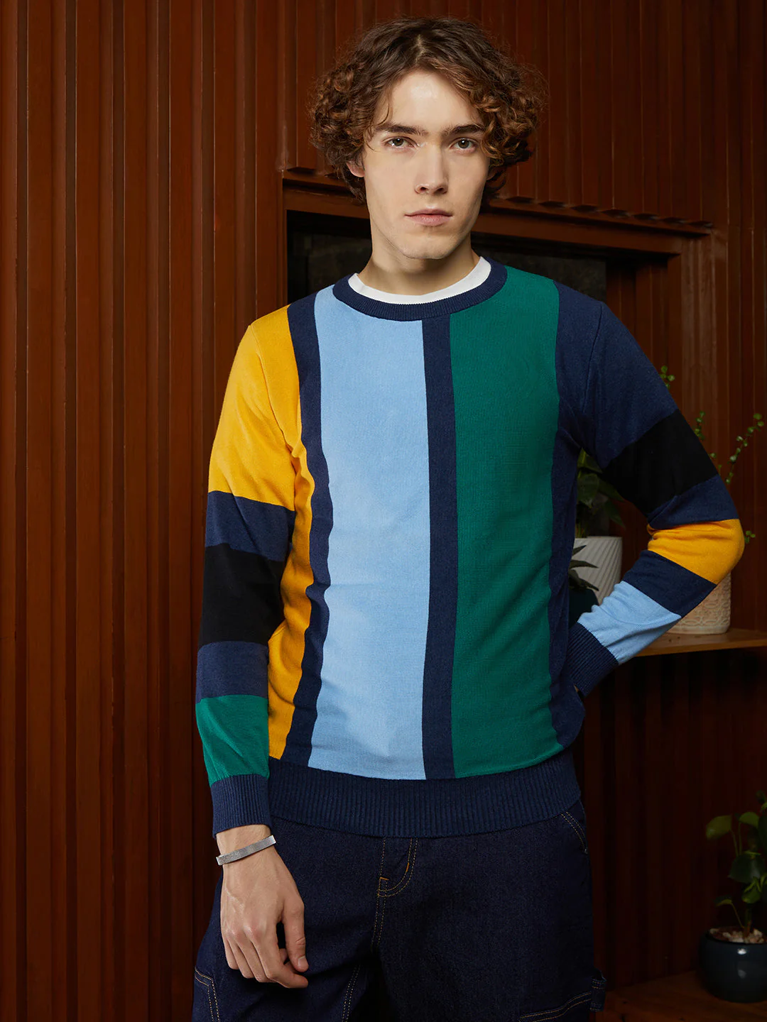 Contrast Panel Pullover Sweater - Image 2