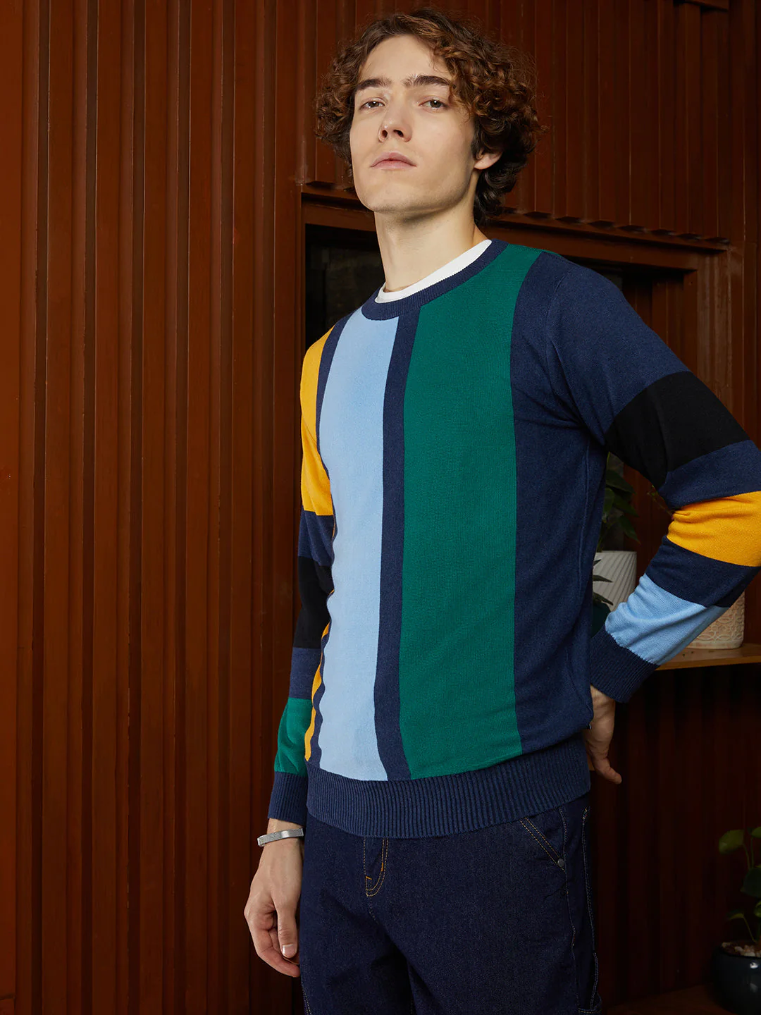 Contrast Panel Pullover Sweater - Image 3