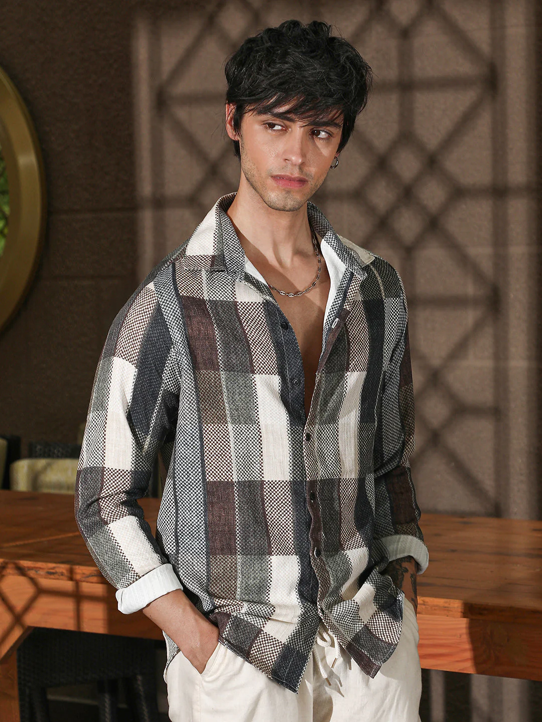 Woven-Block Oversized Shirt - Image 3