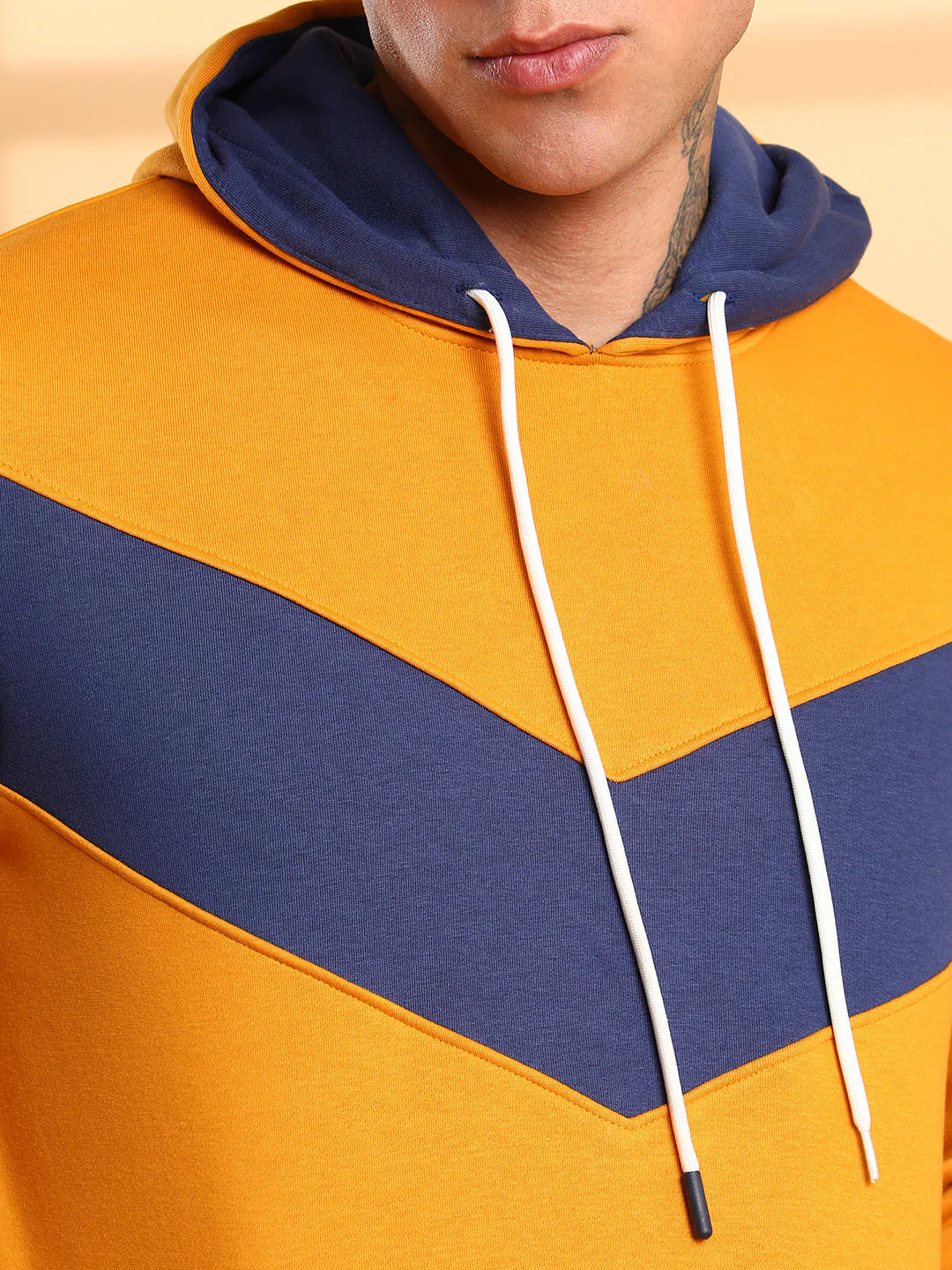 Men's Contrast Panel Hoodie With Ribbed Hem - Image 7