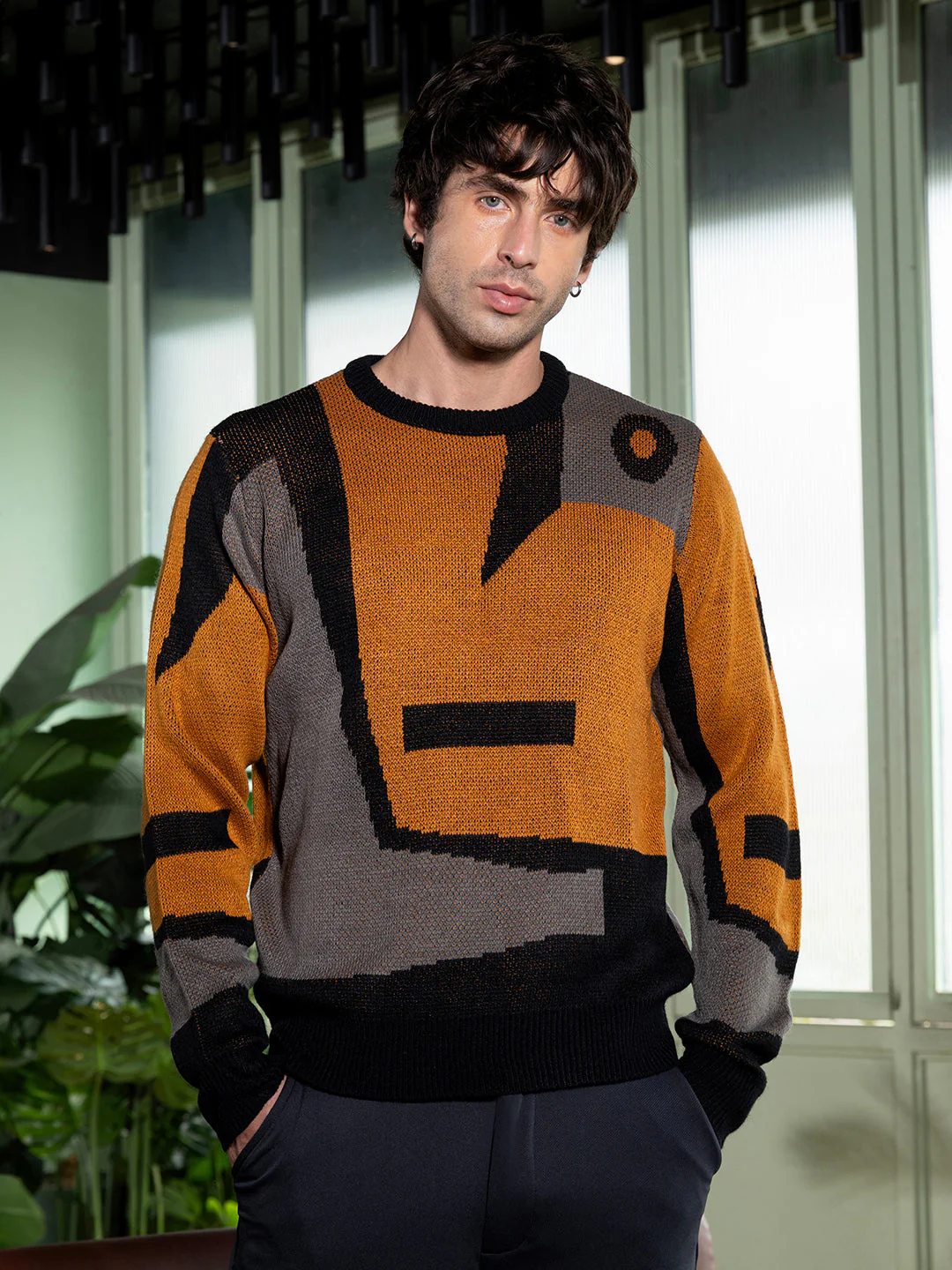 Abstraction-Jacquard Pullover Sweater - Image 2
