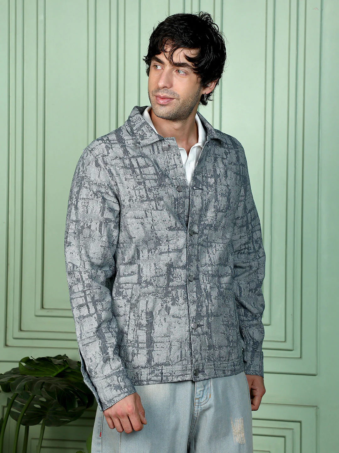 Abstract Jacquard-Denim Jacket - Image 3