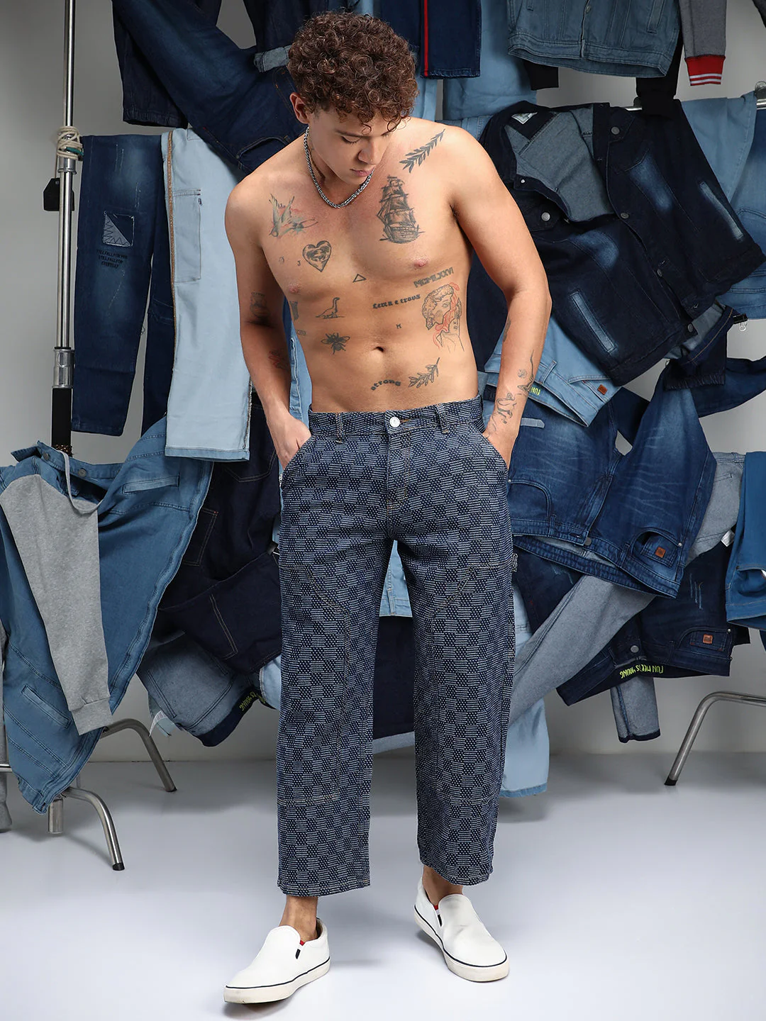 Checker Baggy Utility Denim Jeans - Image 5