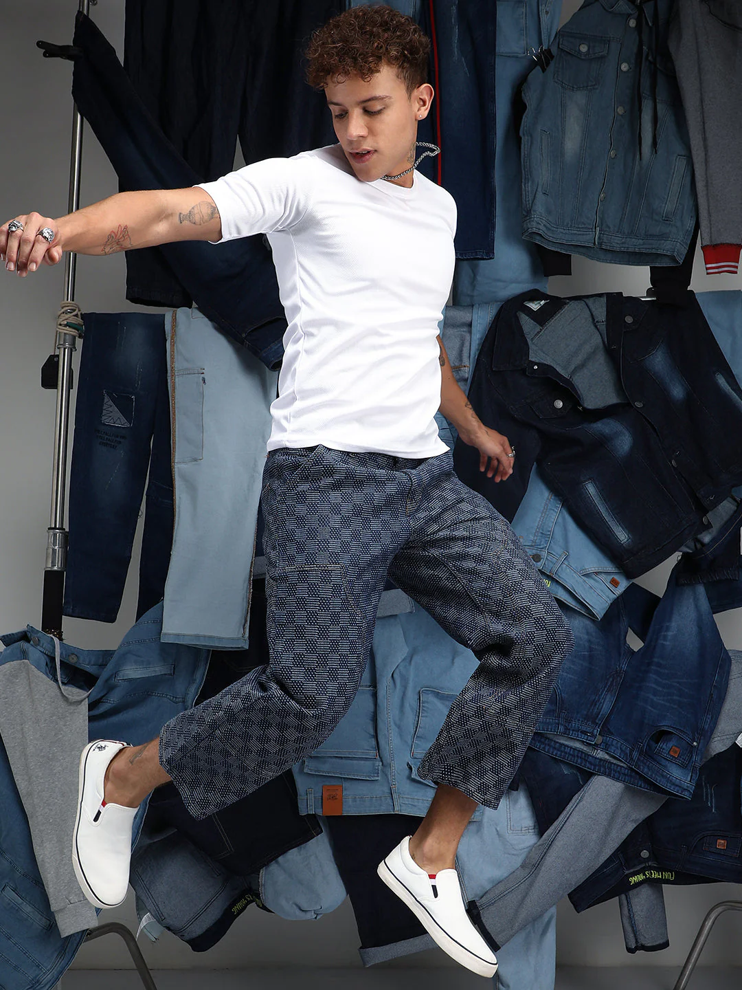 Checker Baggy Utility Denim Jeans - Image 6