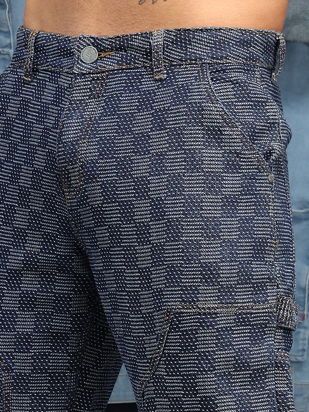 Checker Baggy Utility Denim Jeans - Image 7