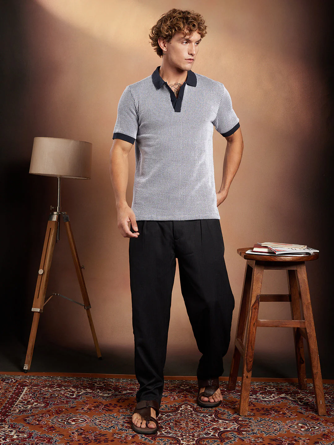 Contrast-Seersucker Polo T-Shirt - Image 5
