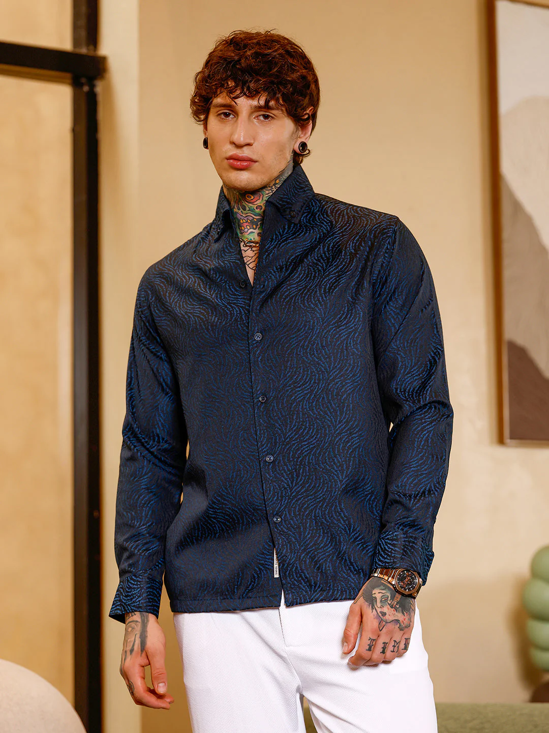 Contrast-Streaks Jacquard Shirt - Image 2