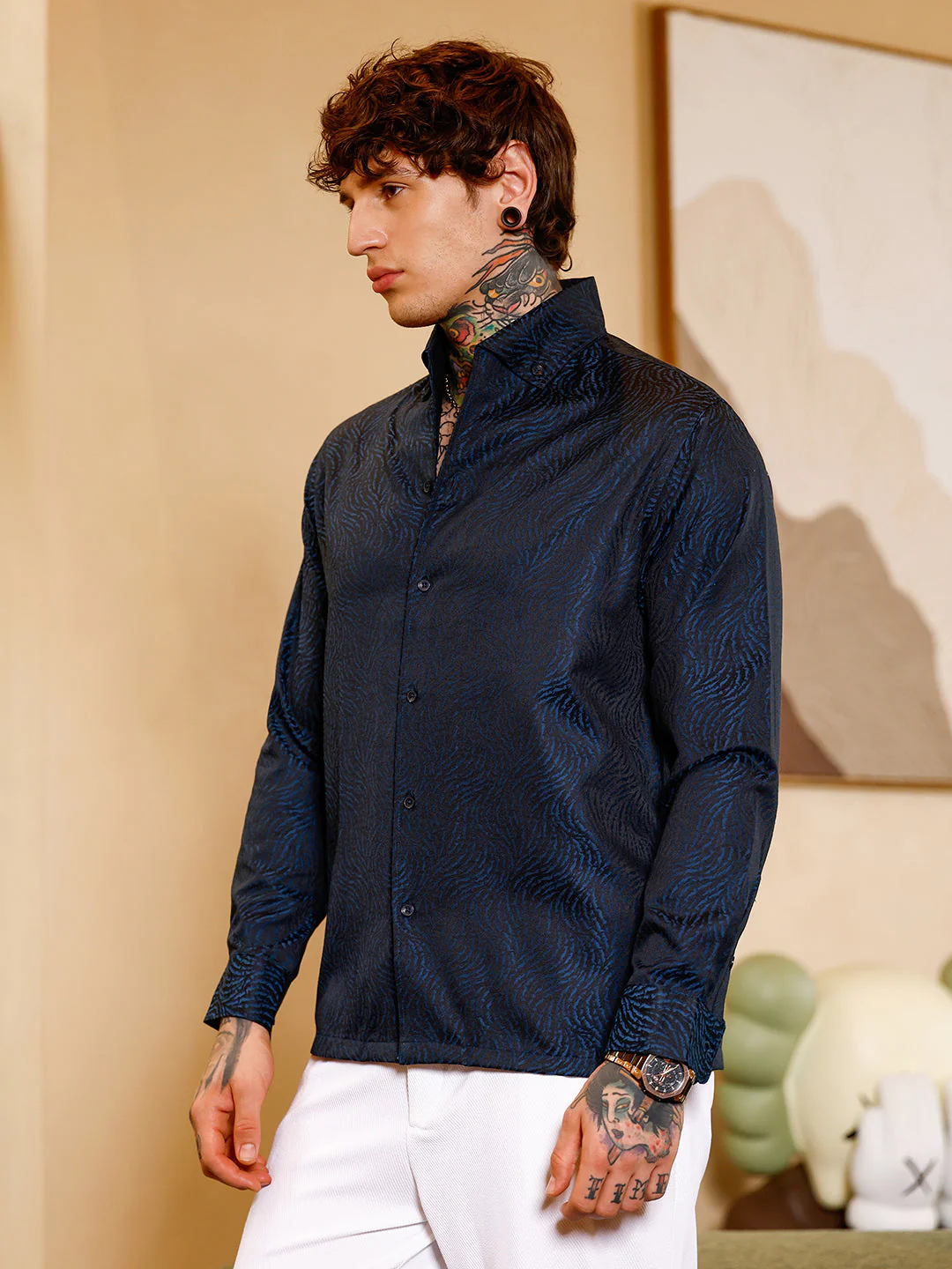 Contrast-Streaks Jacquard Shirt - Image 3