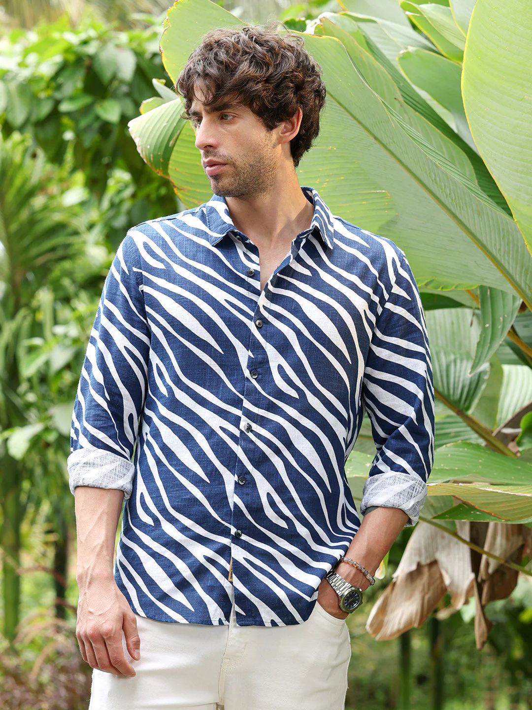 Contrast-Zebra Imprint Shirt - Image 2