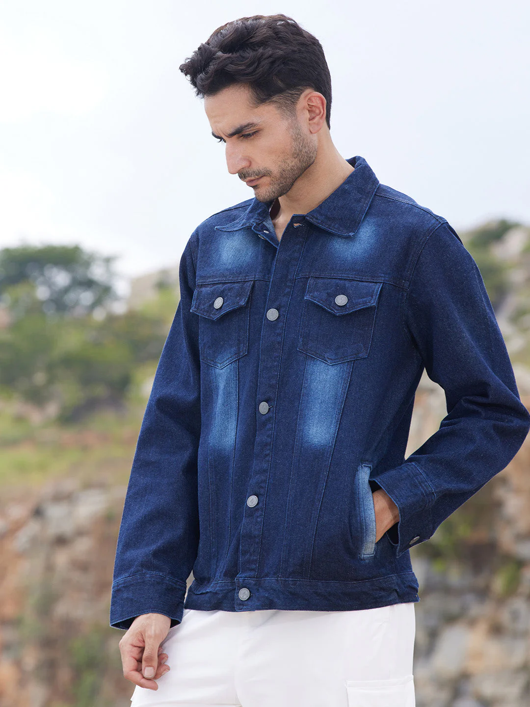Men's Dark-Wash Denim Jacket With Button-Closure - Image 3
