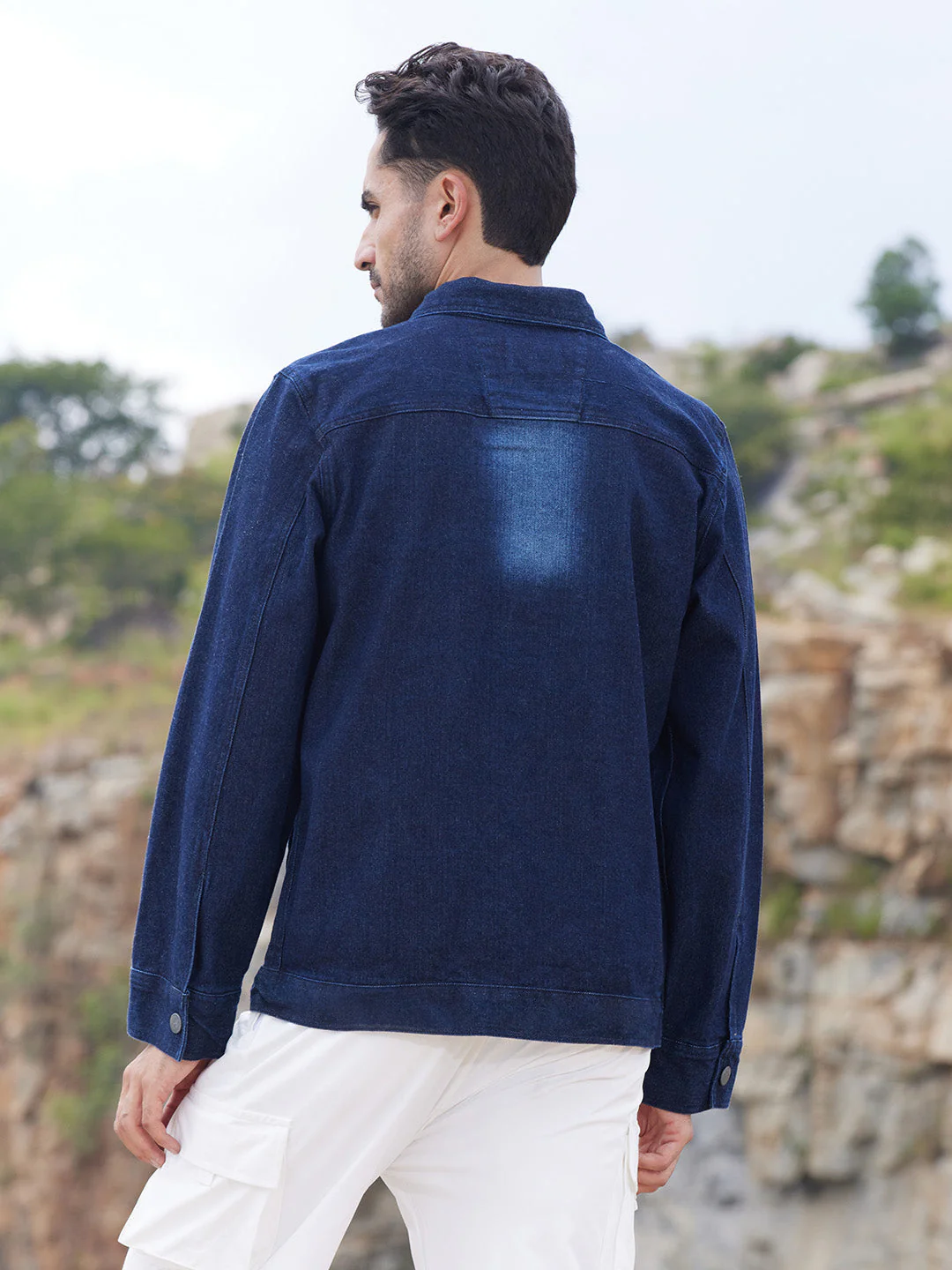 Men's Dark-Wash Denim Jacket With Button-Closure - Image 4