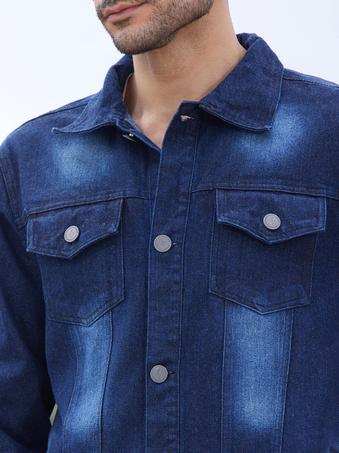 Men's Dark-Wash Denim Jacket With Button-Closure - Image 7