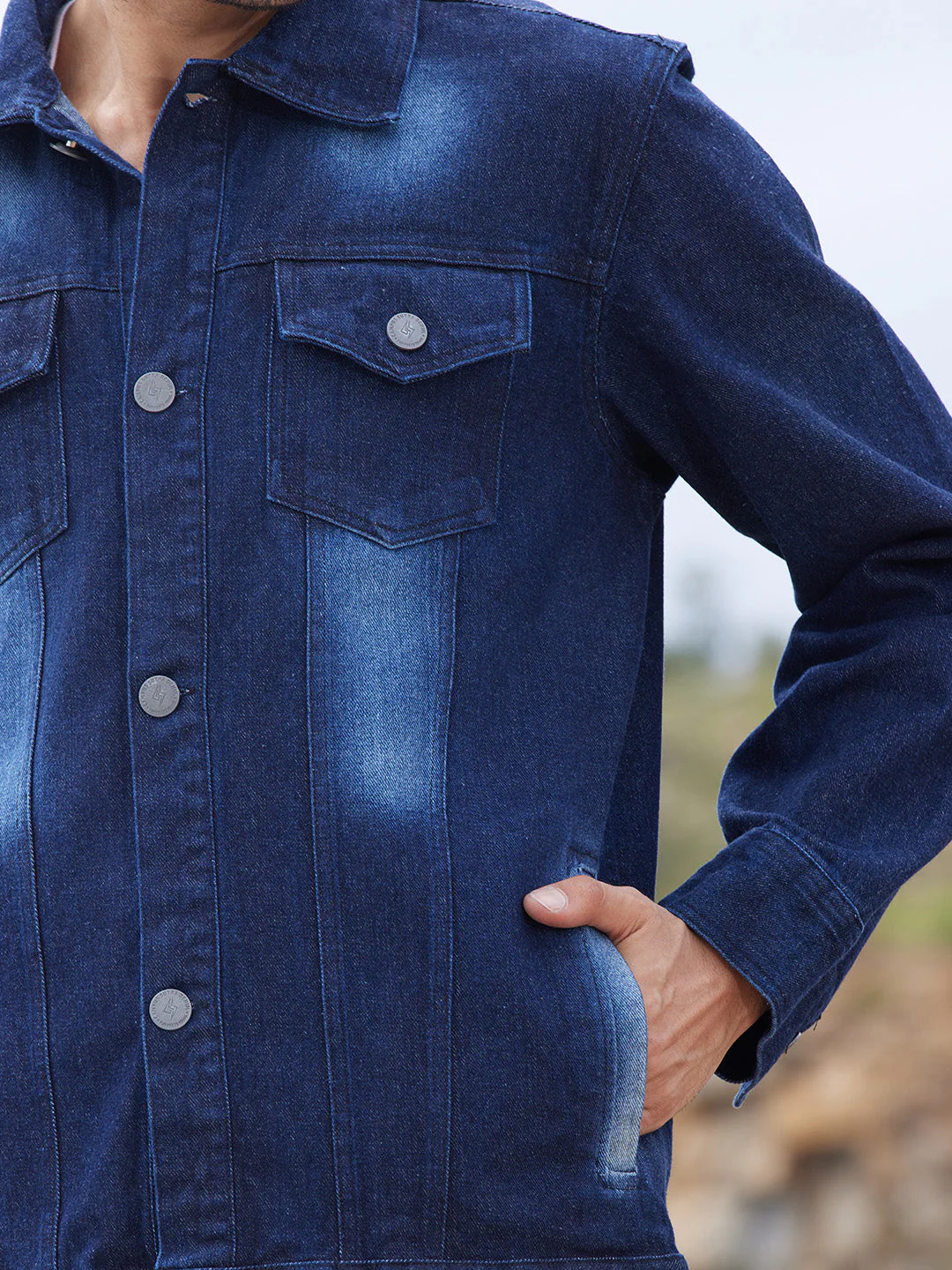 Men's Dark-Wash Denim Jacket With Button-Closure - Image 8
