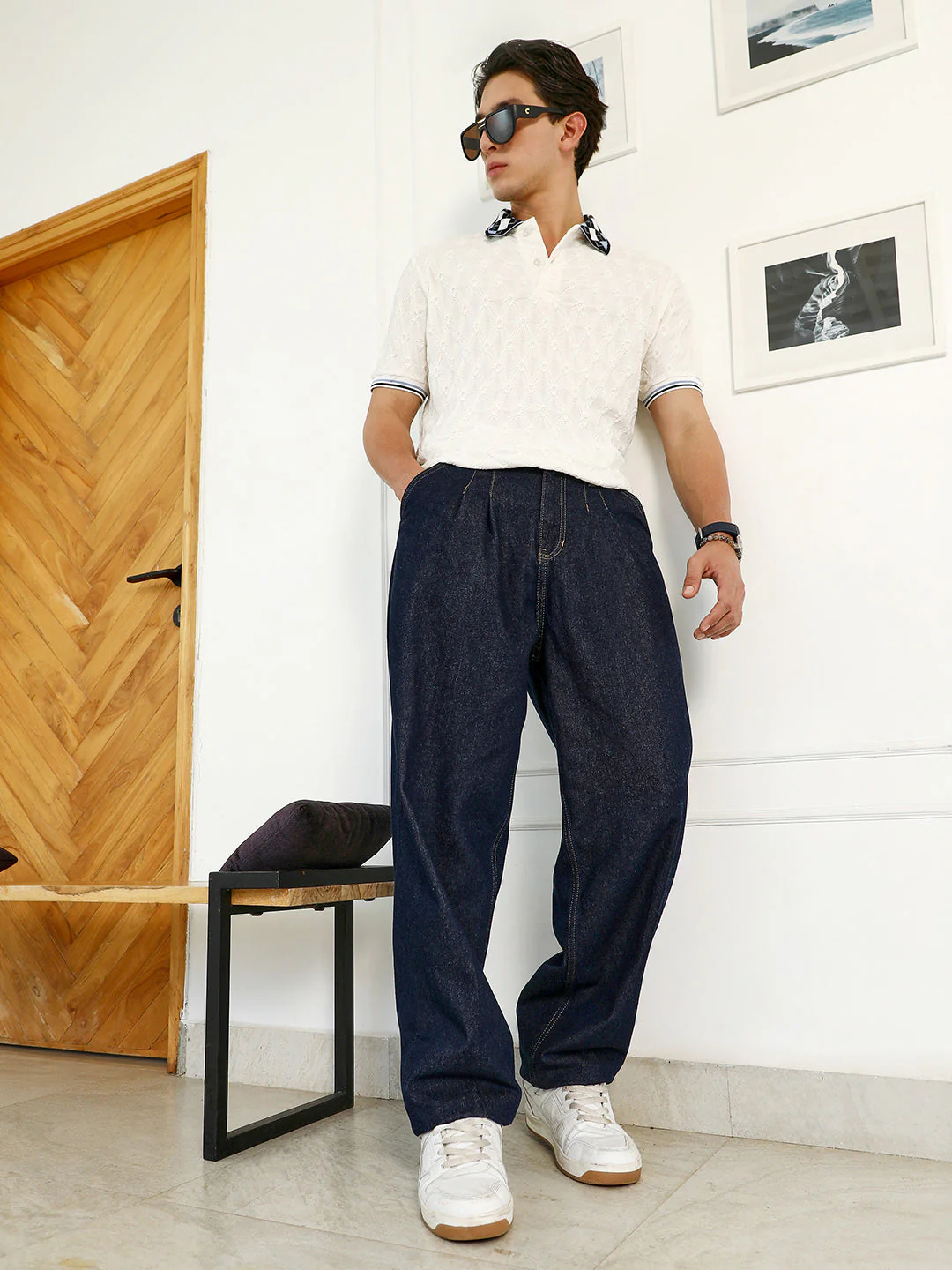 Dark-Wash Pleated Denim Jeans - Image 6