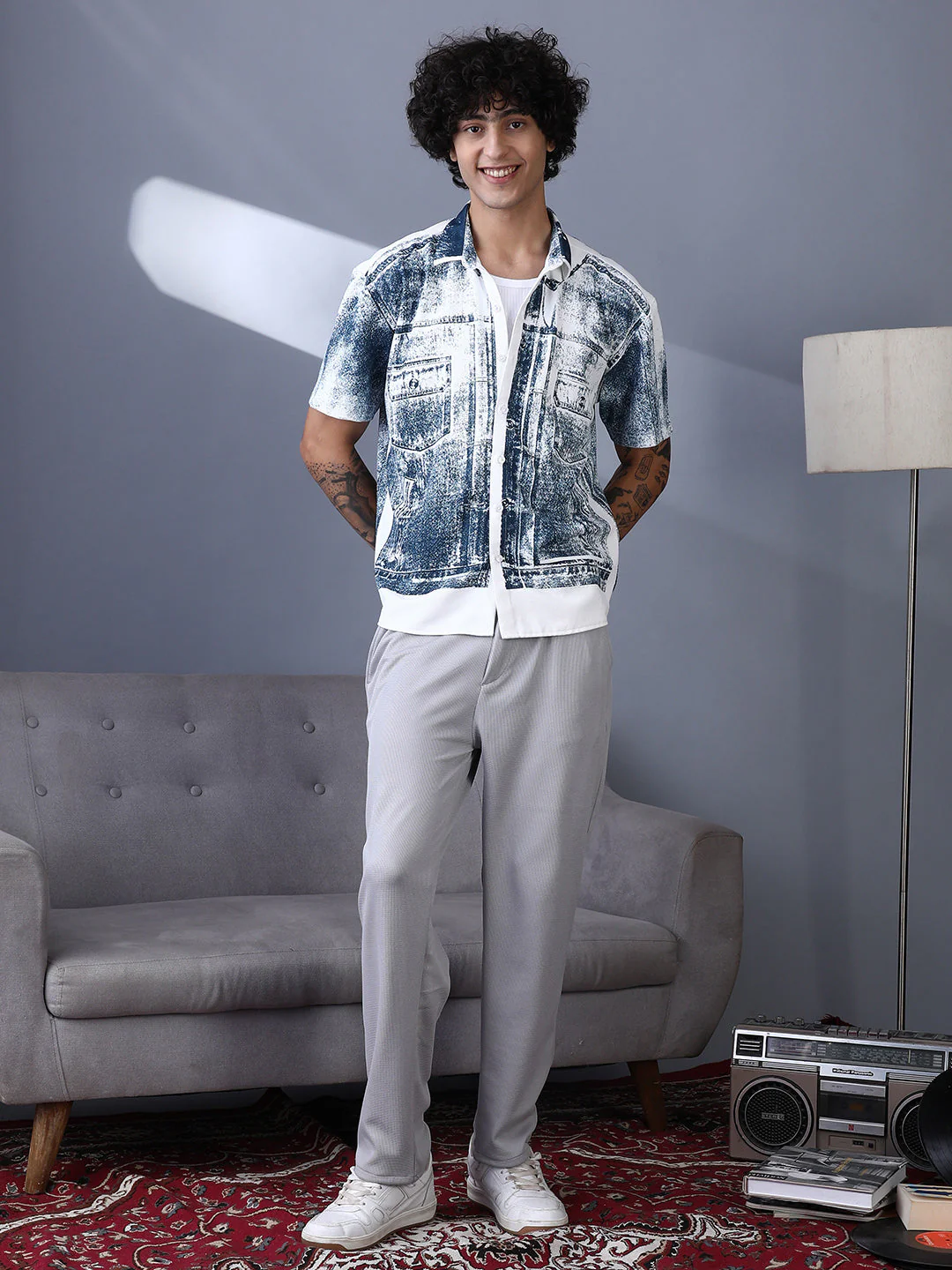 Denim-Imprint Relaxed Shirt - Image 5