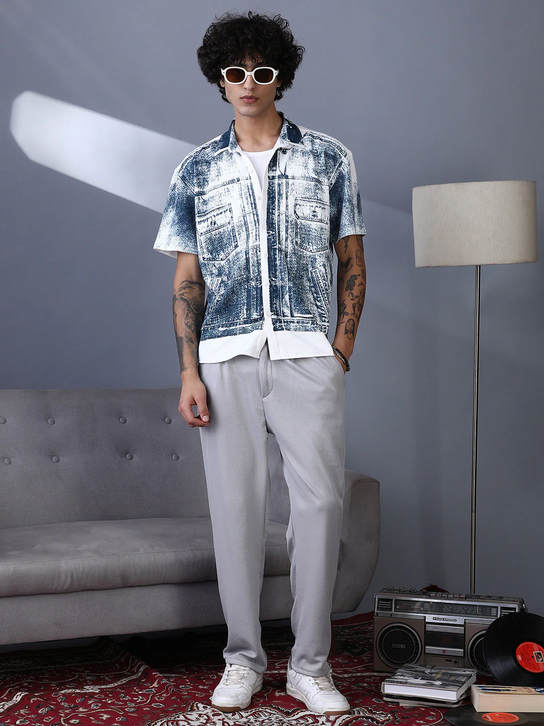 Denim-Imprint Relaxed Shirt - Image 6