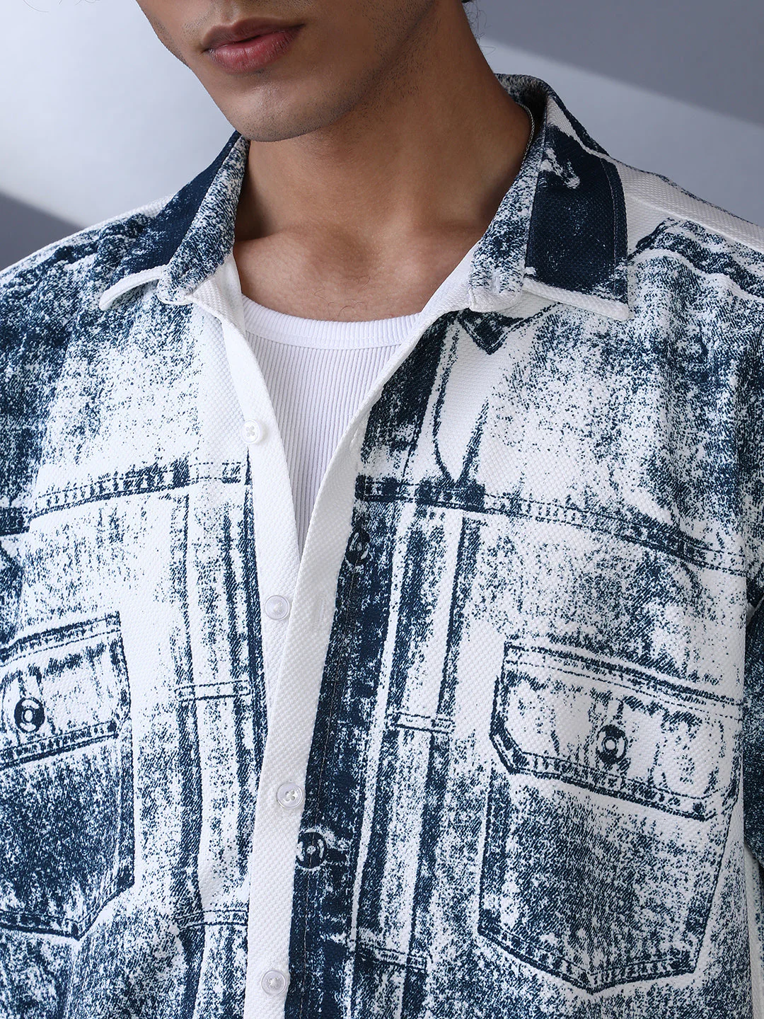Denim-Imprint Relaxed Shirt - Image 7