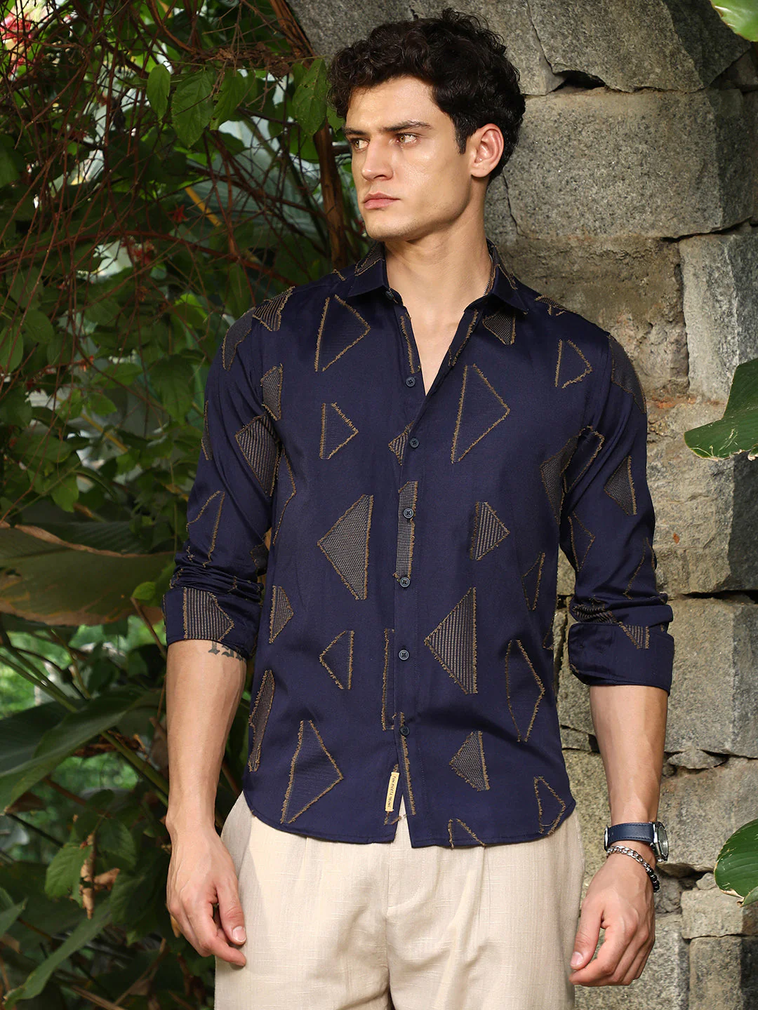 Navy Blue Edgy-Geometric Woven Shirt - Image 2
