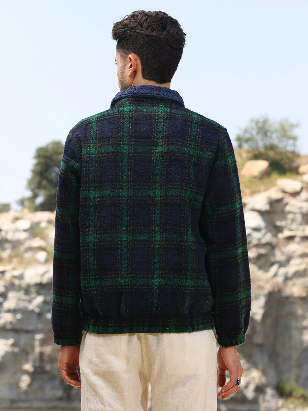 Tartan Plaid Jacket With Fleece Collar - Image 4