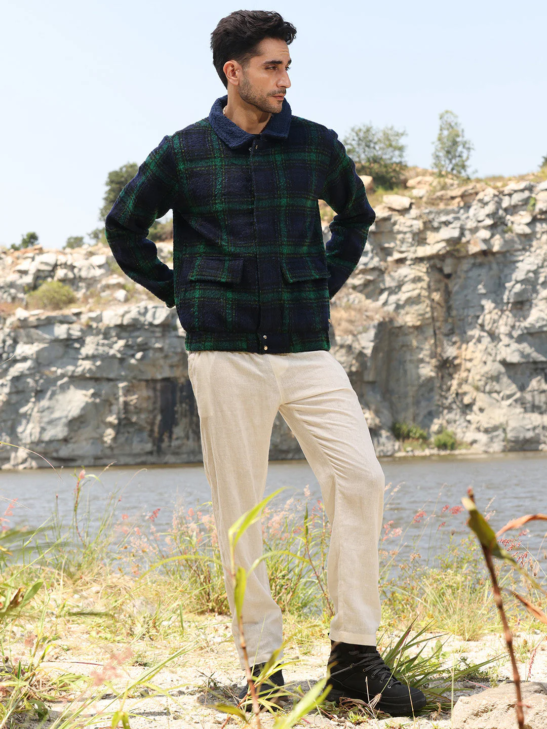 Tartan Plaid Jacket With Fleece Collar - Image 5