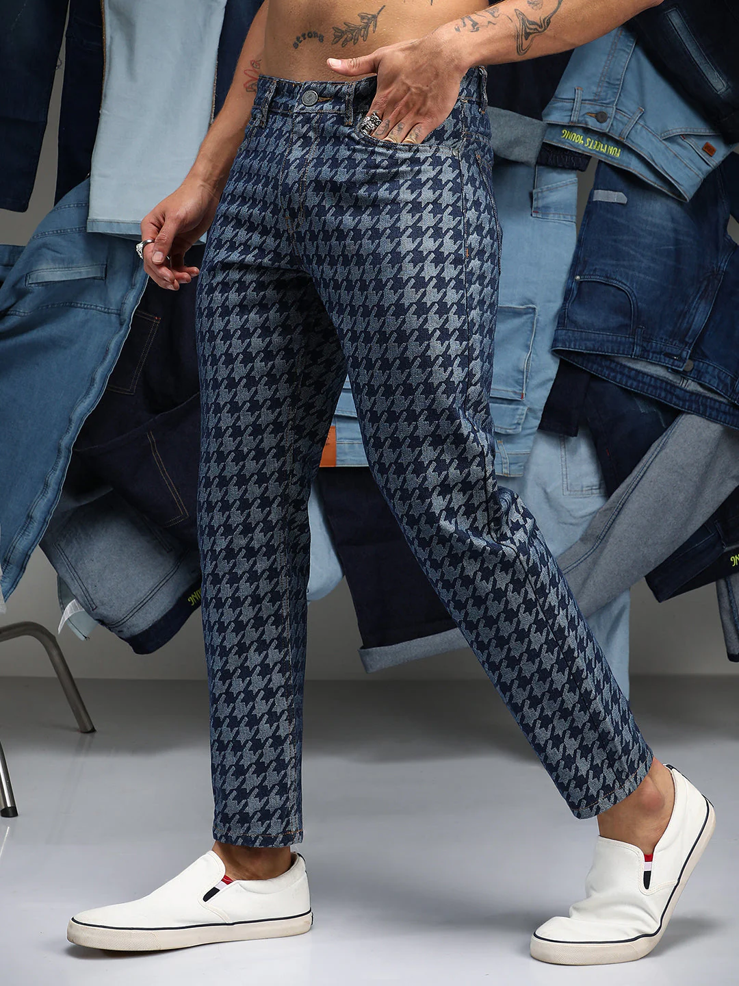Houndstooth Denim Jeans - Image 3